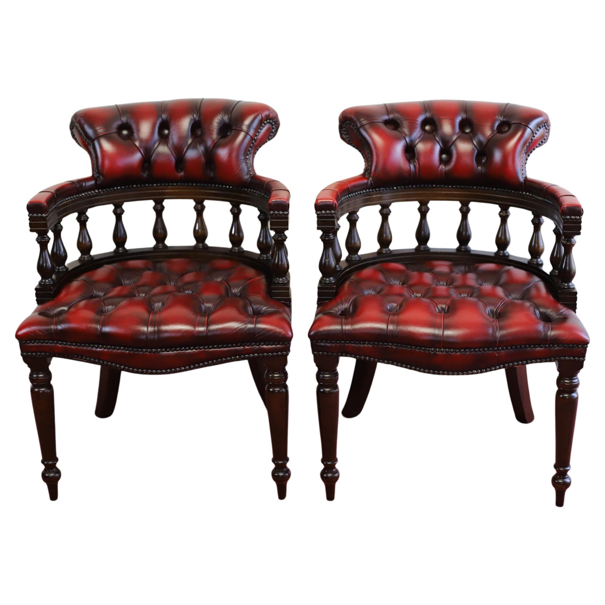 Lovely Pair Oxblood Red Chesterfield Chairs