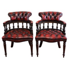 Vintage Lovely Pair Oxblood Red Chesterfield Chairs