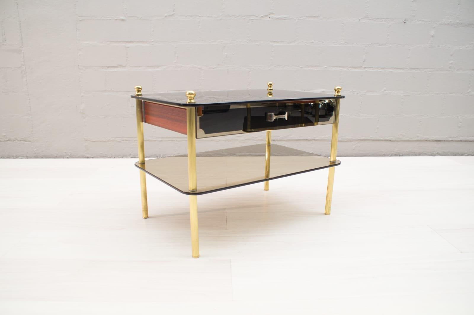 Mid-20th Century Lovely Pair Smoked Glass and Brass Night Stands, Germany, 1970s