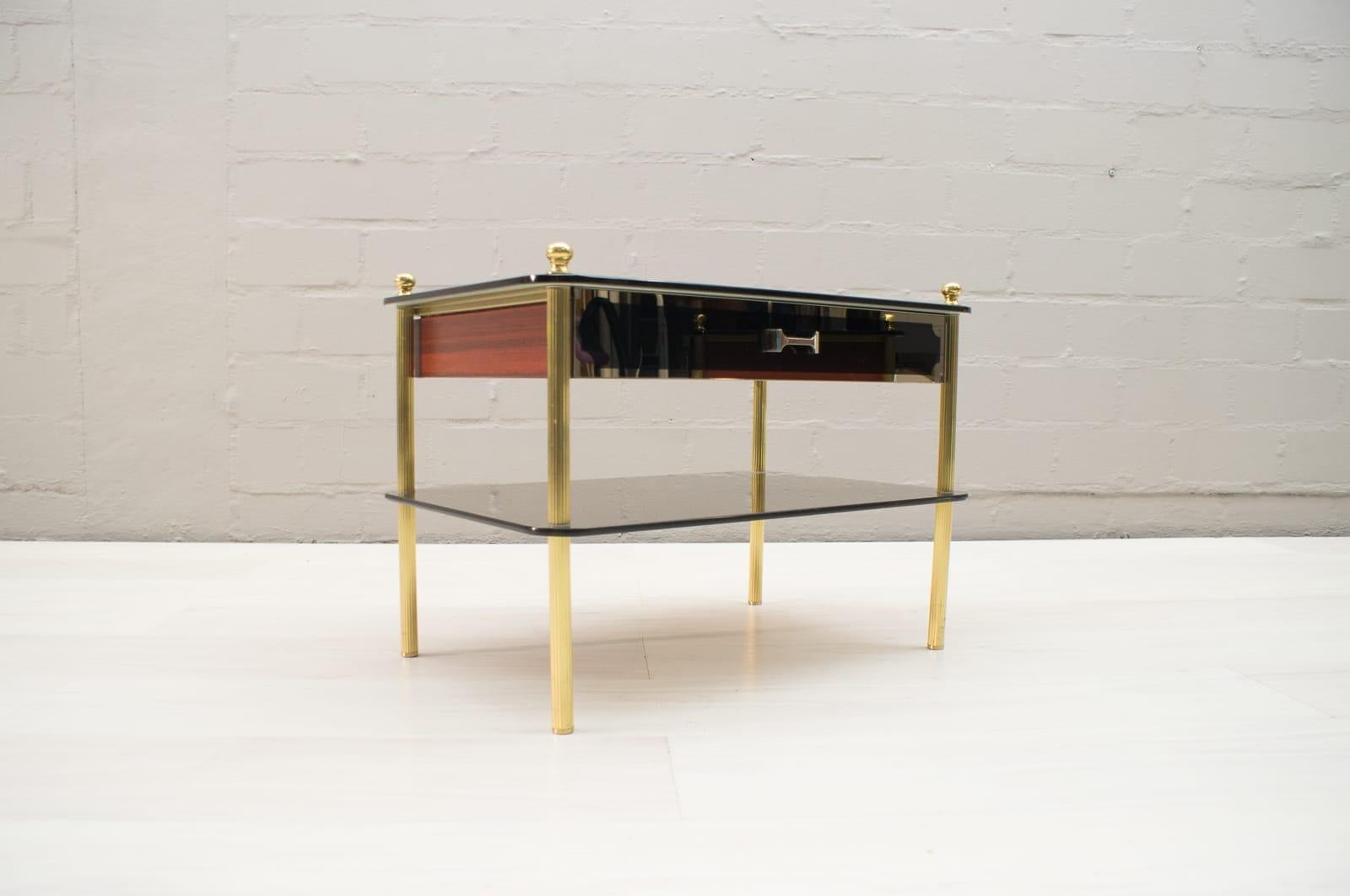 Lovely Pair Smoked Glass and Brass Night Stands, Germany, 1970s 1