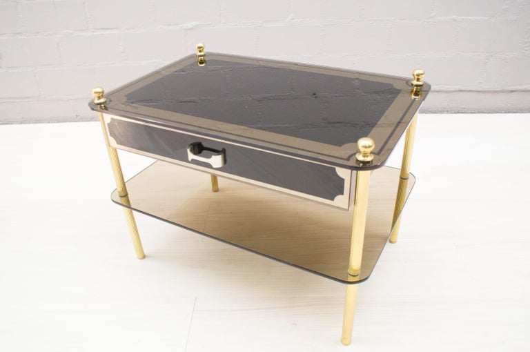 Lovely Pair Smoked Glass and Brass Night Stands, Germany, 1970s For