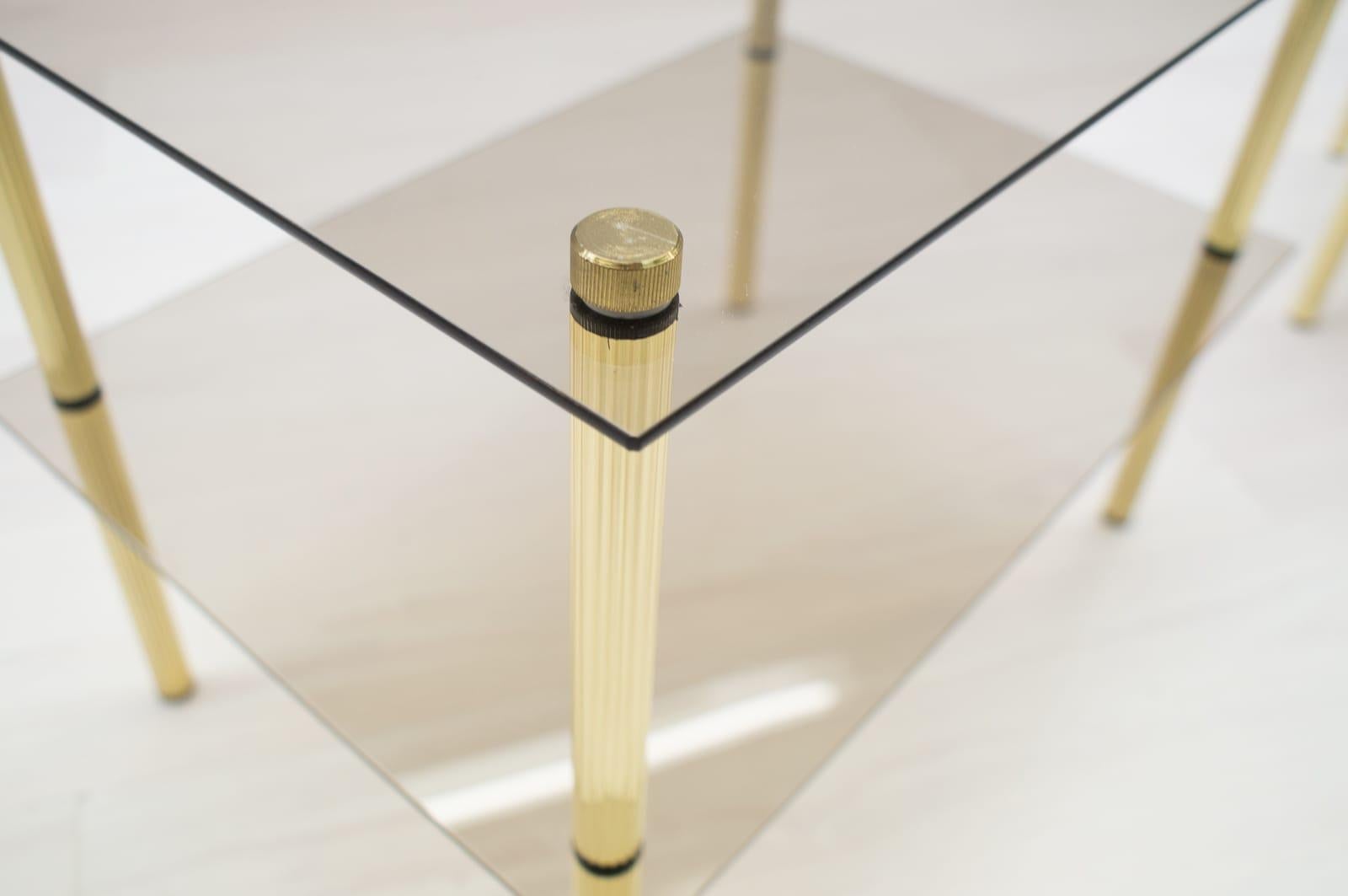 Lovely Pair Smoked Glass and Brass Side Tables, Germany, 1970s 1