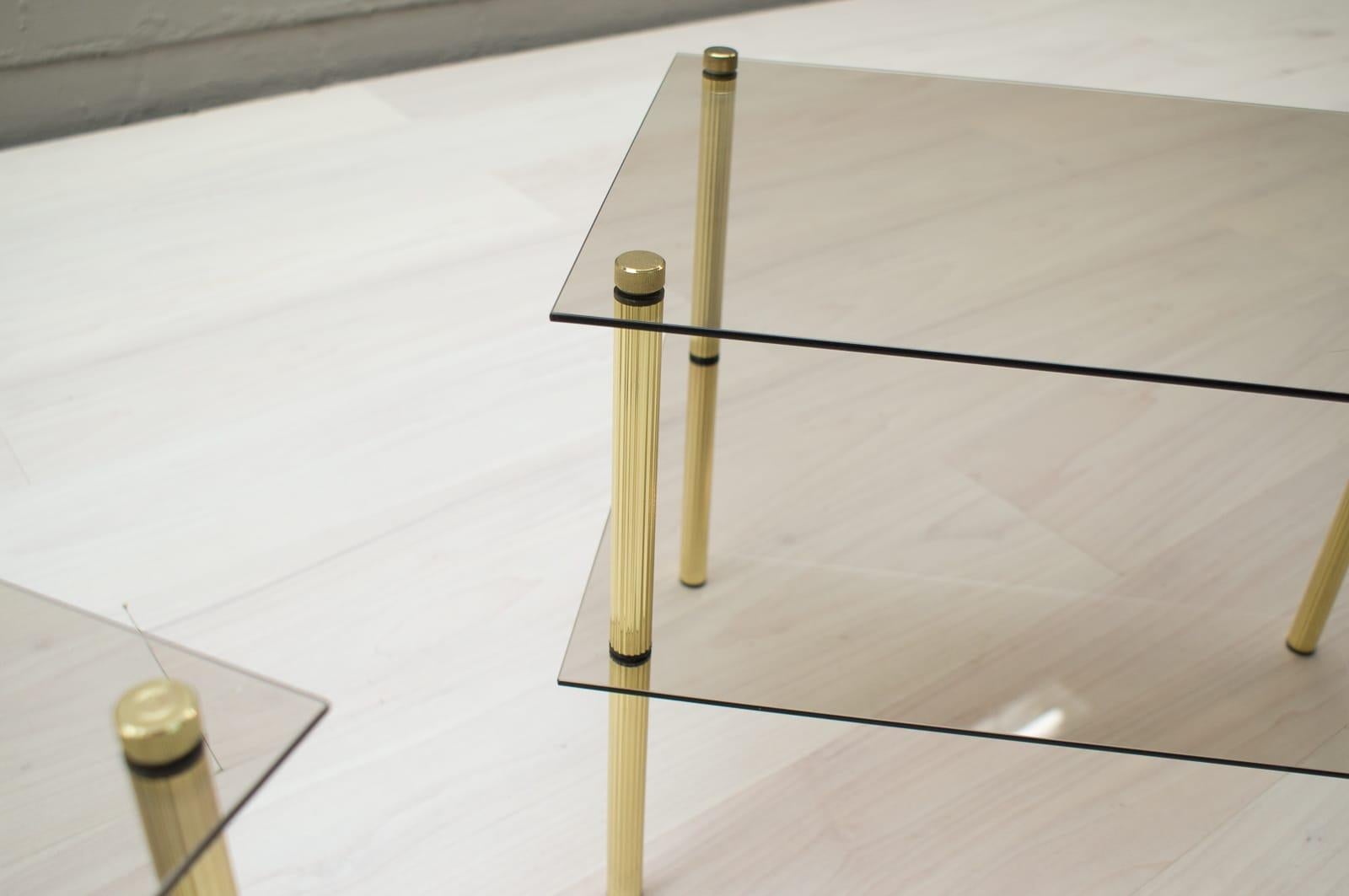 Lovely Pair Smoked Glass and Brass Side Tables, Germany, 1970s 2