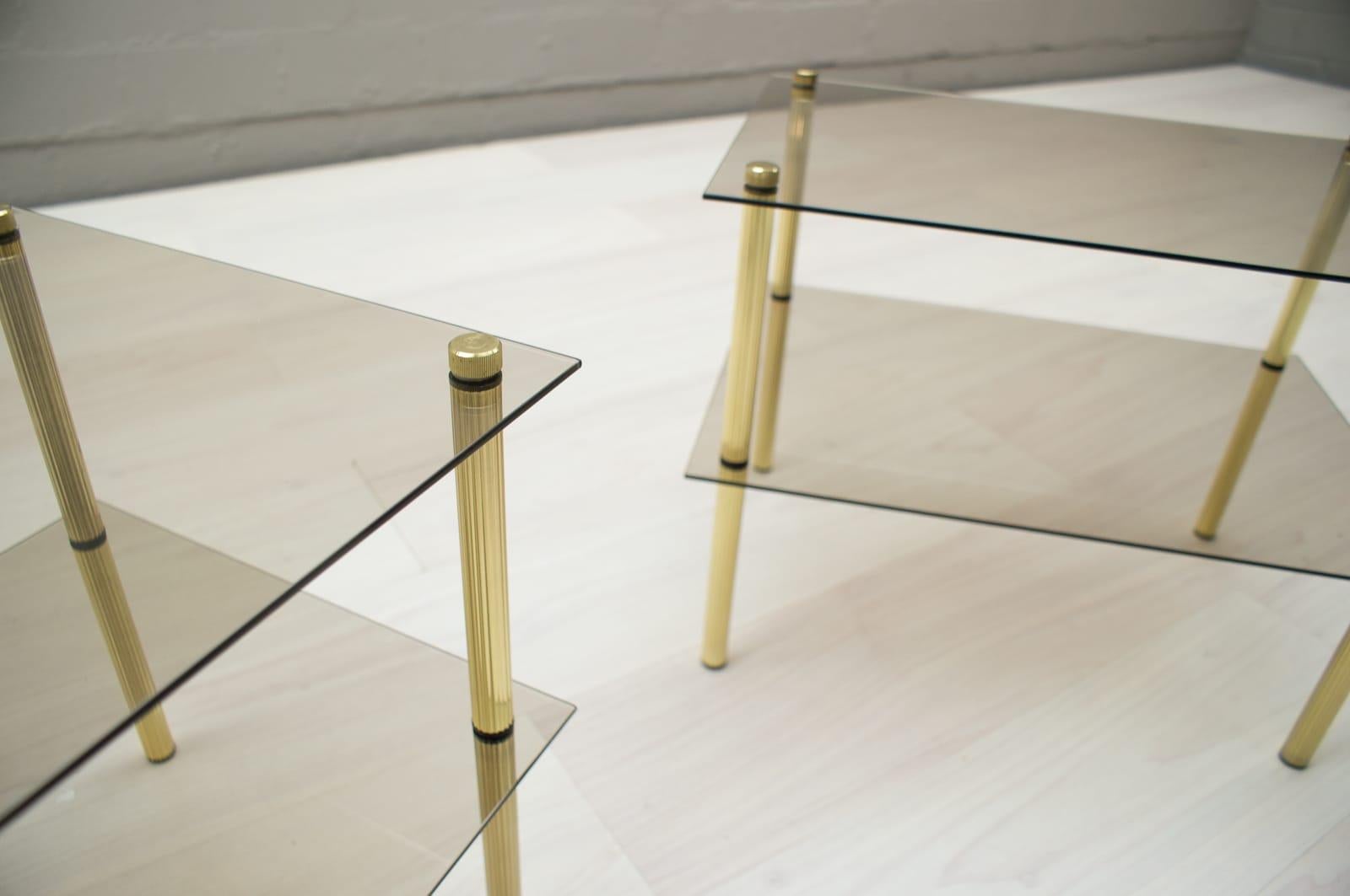 Lovely Pair Smoked Glass and Brass Side Tables, Germany, 1970s 3