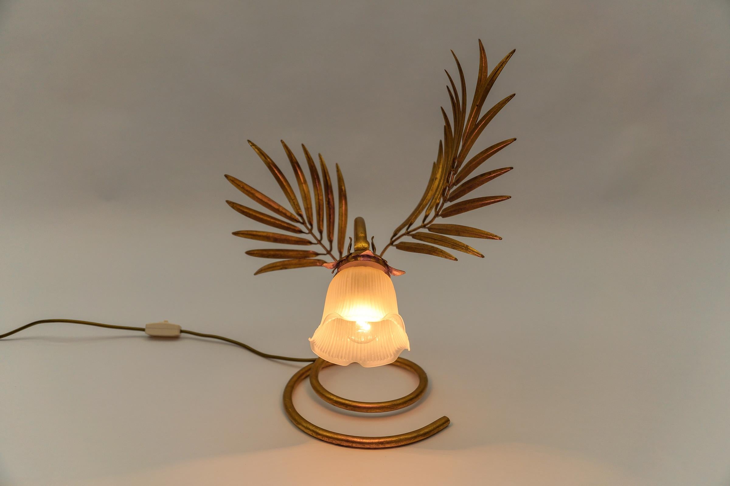 Gilt Lovely Palm Table Lamp from Hans Kögl, 1970s, Hollywood Regency For Sale