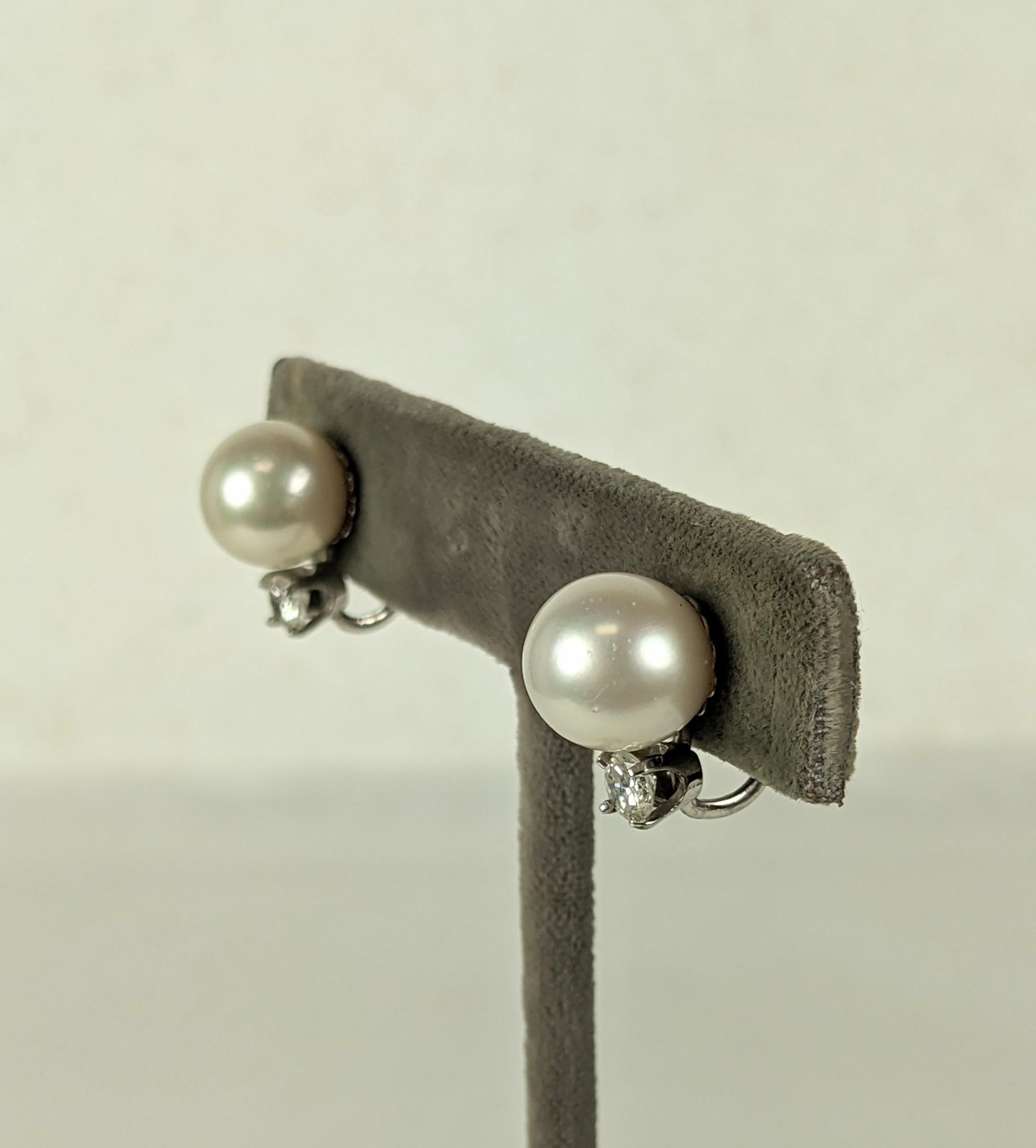 Lovely Pearl and Diamond Earrings For Sale 1