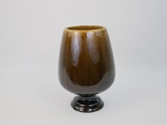 Lovely Pedestal Vase in Olive Green Glazed Ceramic