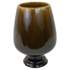 Lovely Pedestal Vase in Olive Green Glazed Ceramic