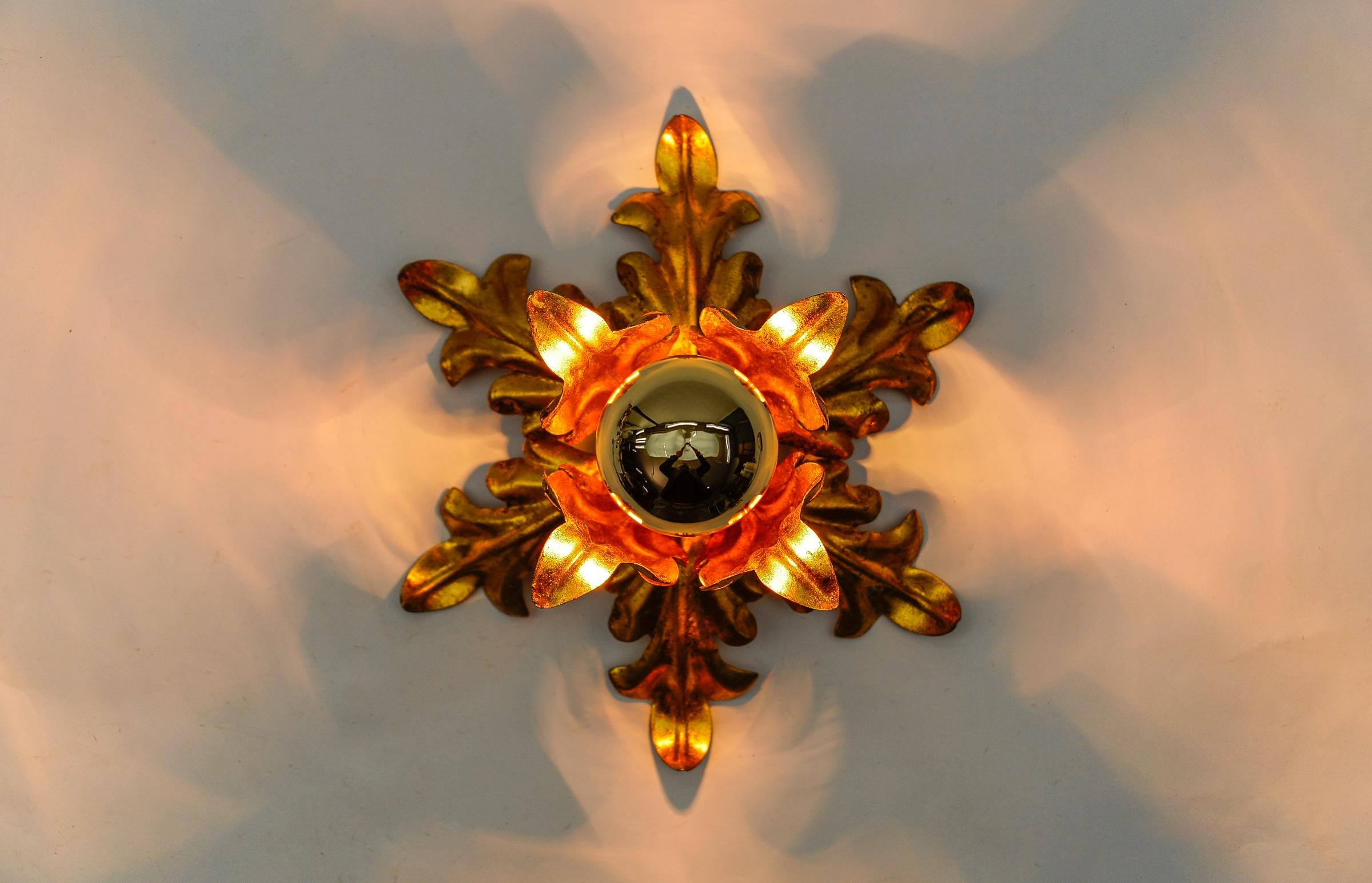 Mid-20th Century Lovely Petit Gilded Florentine Ceiling Lamp by Kögl, Germany, 1960s For Sale