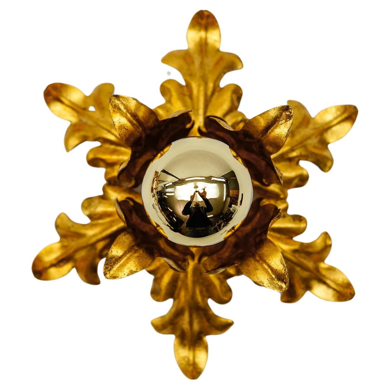 Lovely Petit Gilded Florentine Ceiling Lamp by Kögl, Germany, 1960s