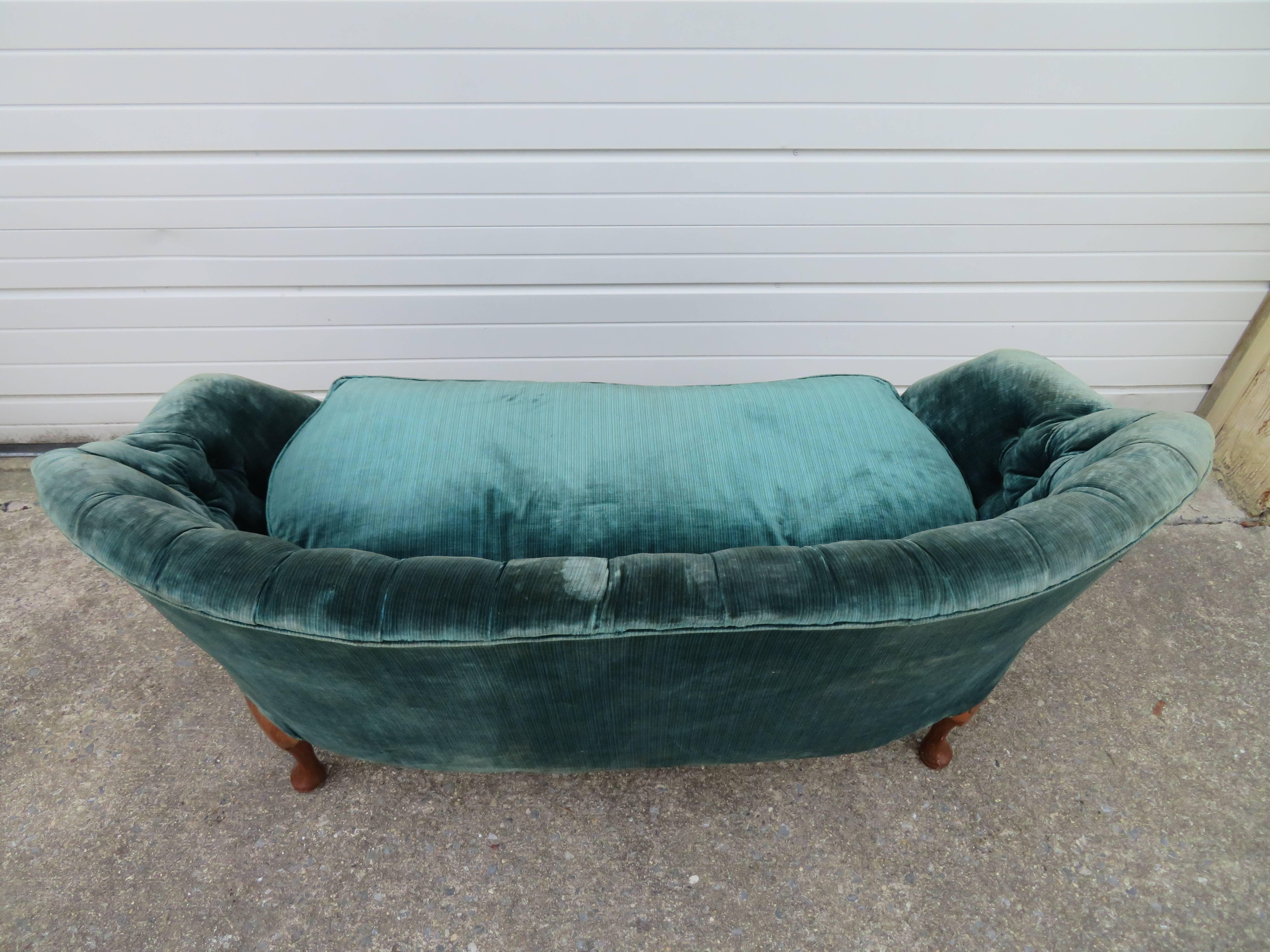 Mid-20th Century Lovely Petite Hollywood Regency Tufted Loveseat Sofa For Sale