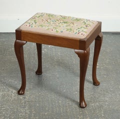 LOVELY PIANO DRESSING TABLE STOOL WITH FLOWER STITCHWORK WITH QUEEN ANNE LEGS j1