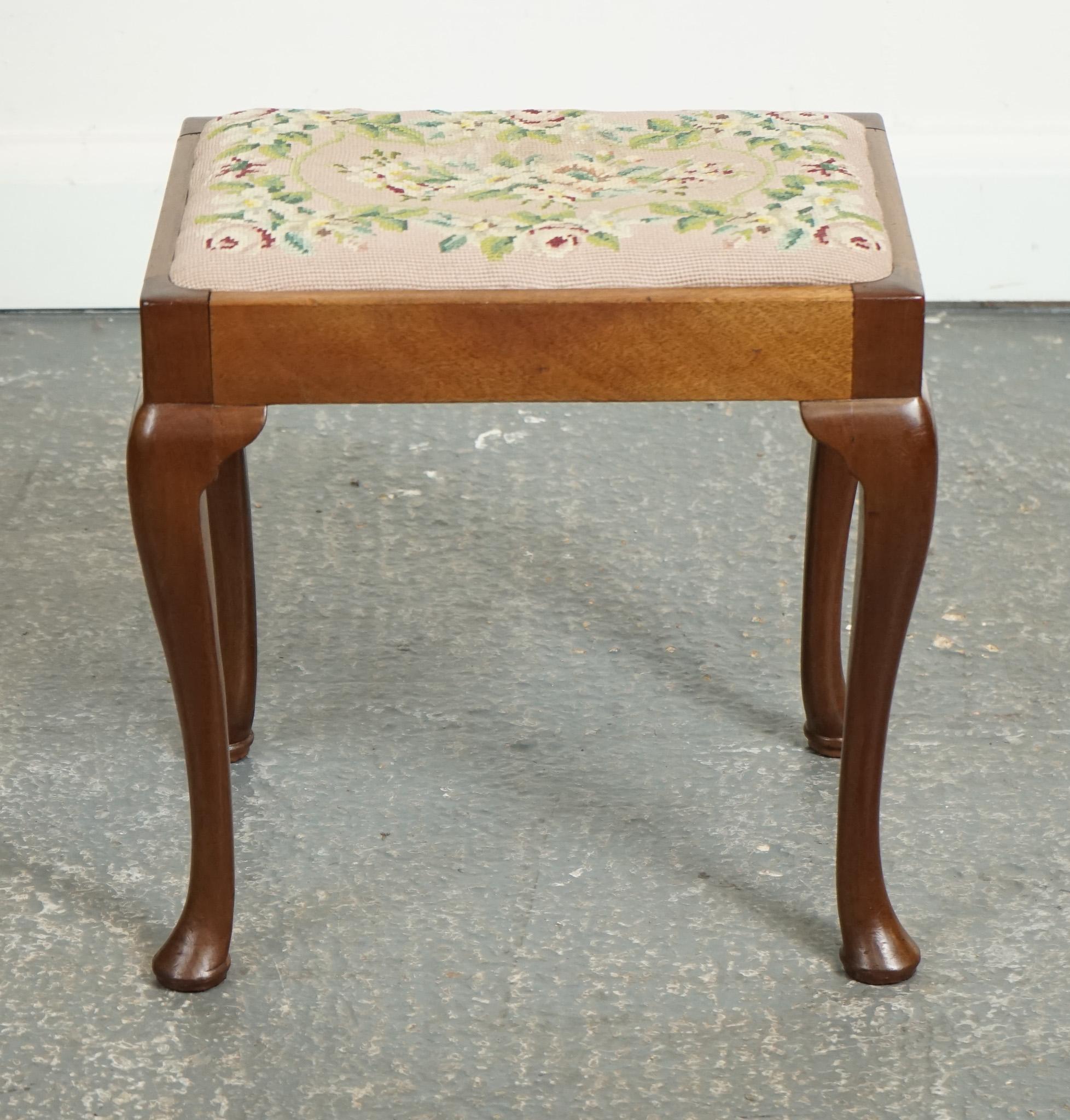 Queen Anne LOVELY PIANO DRESSING TABLE STOOL WITH FLOWER STITCHWORK WITH QUEEN ANNE LEGS j1 For Sale