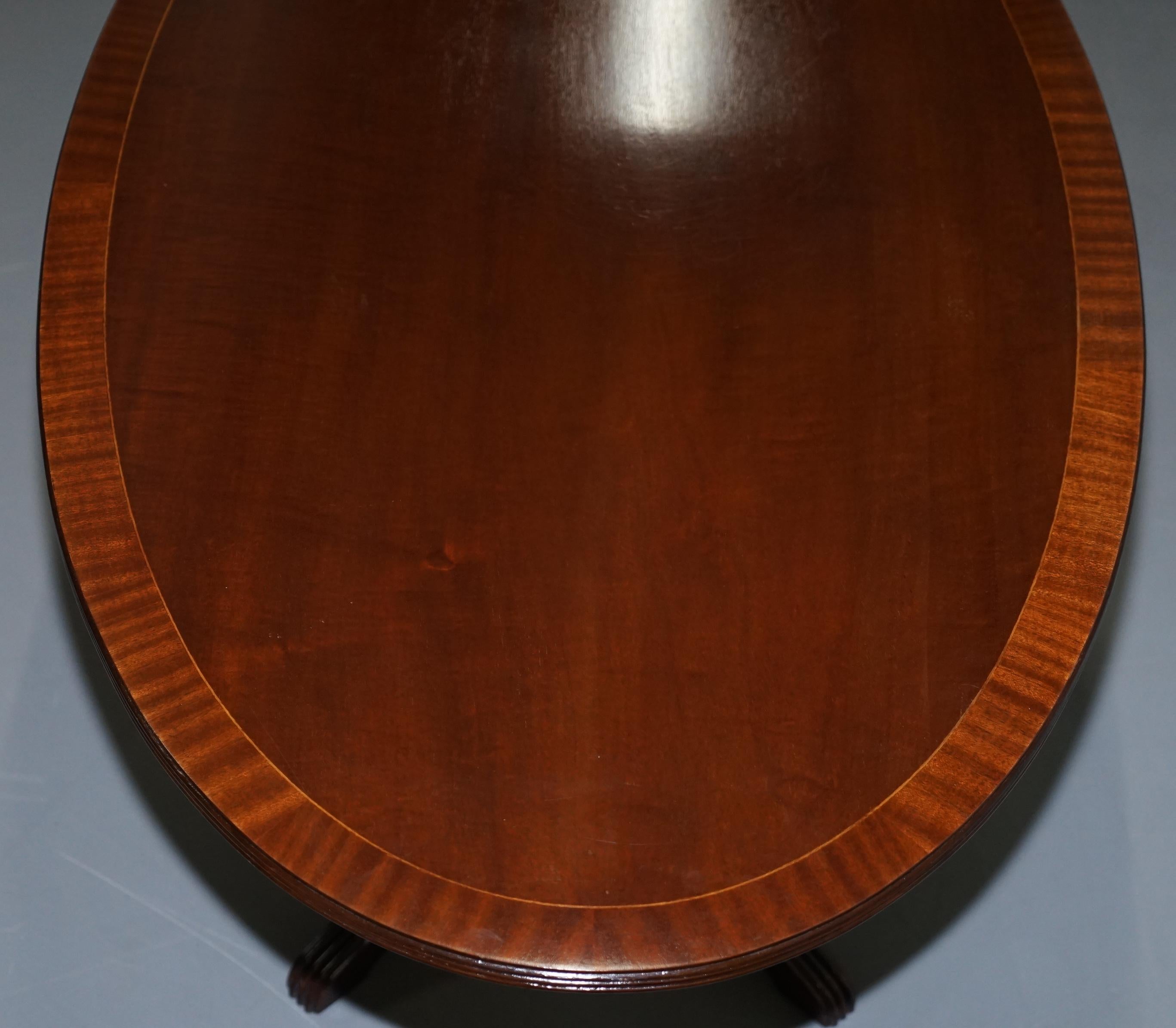 English Lovely Pillared Leg Vintage Mahogany Oval Coffee or Cocktail Table Nice Vintage