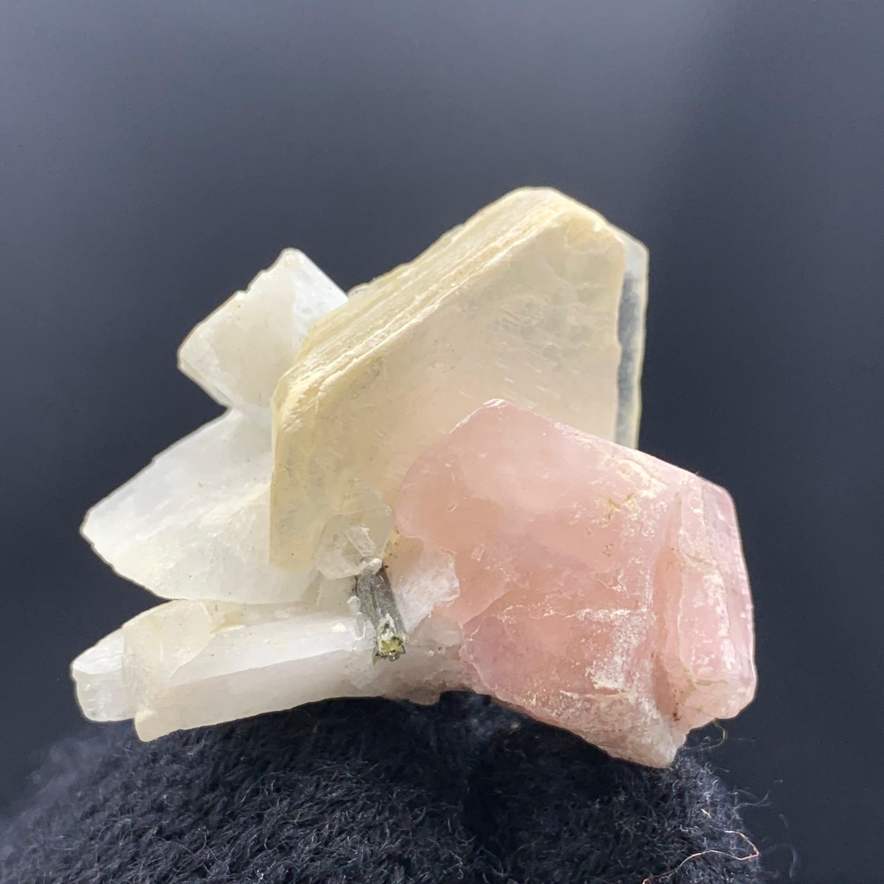 Jolie apatite rose joliment positionnée sur le mica avec tourmaline en vente 1