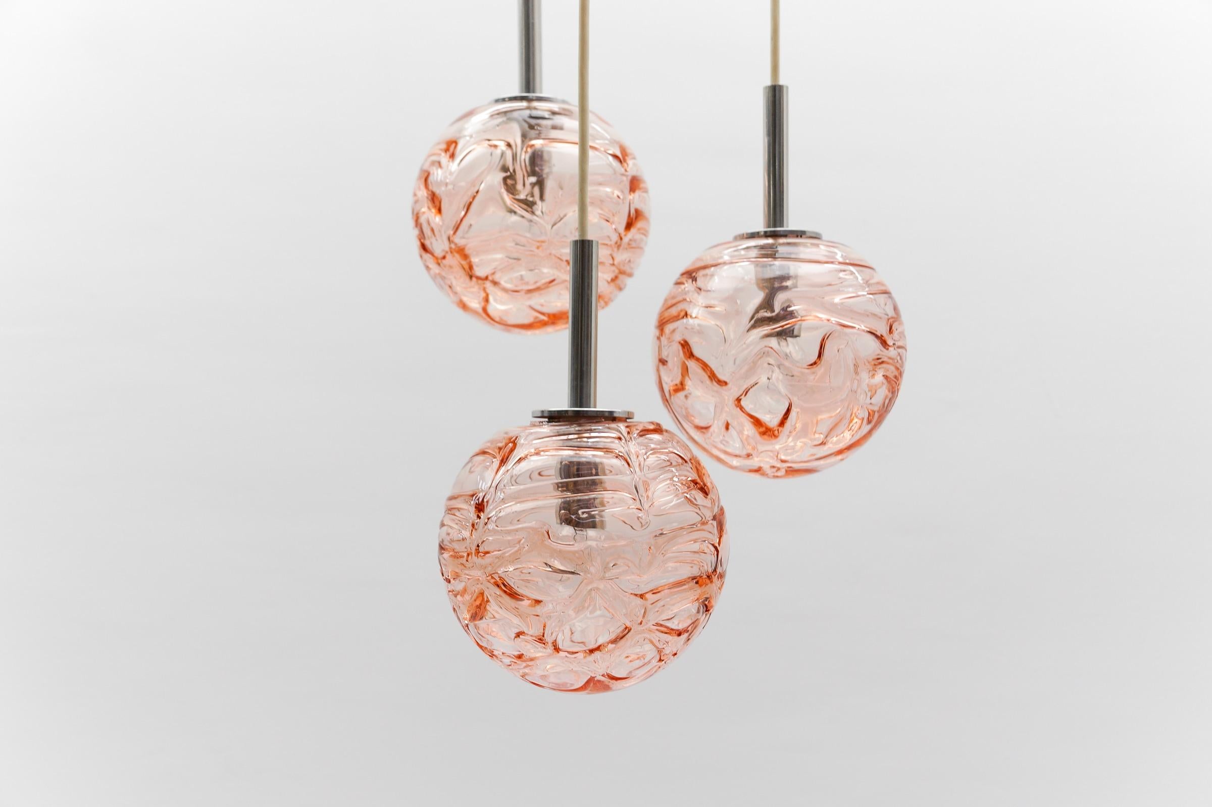 Lovely Pink Murano Glass Ball Pendant Cascading Lamp by Doria, - 1960s Germany 4
