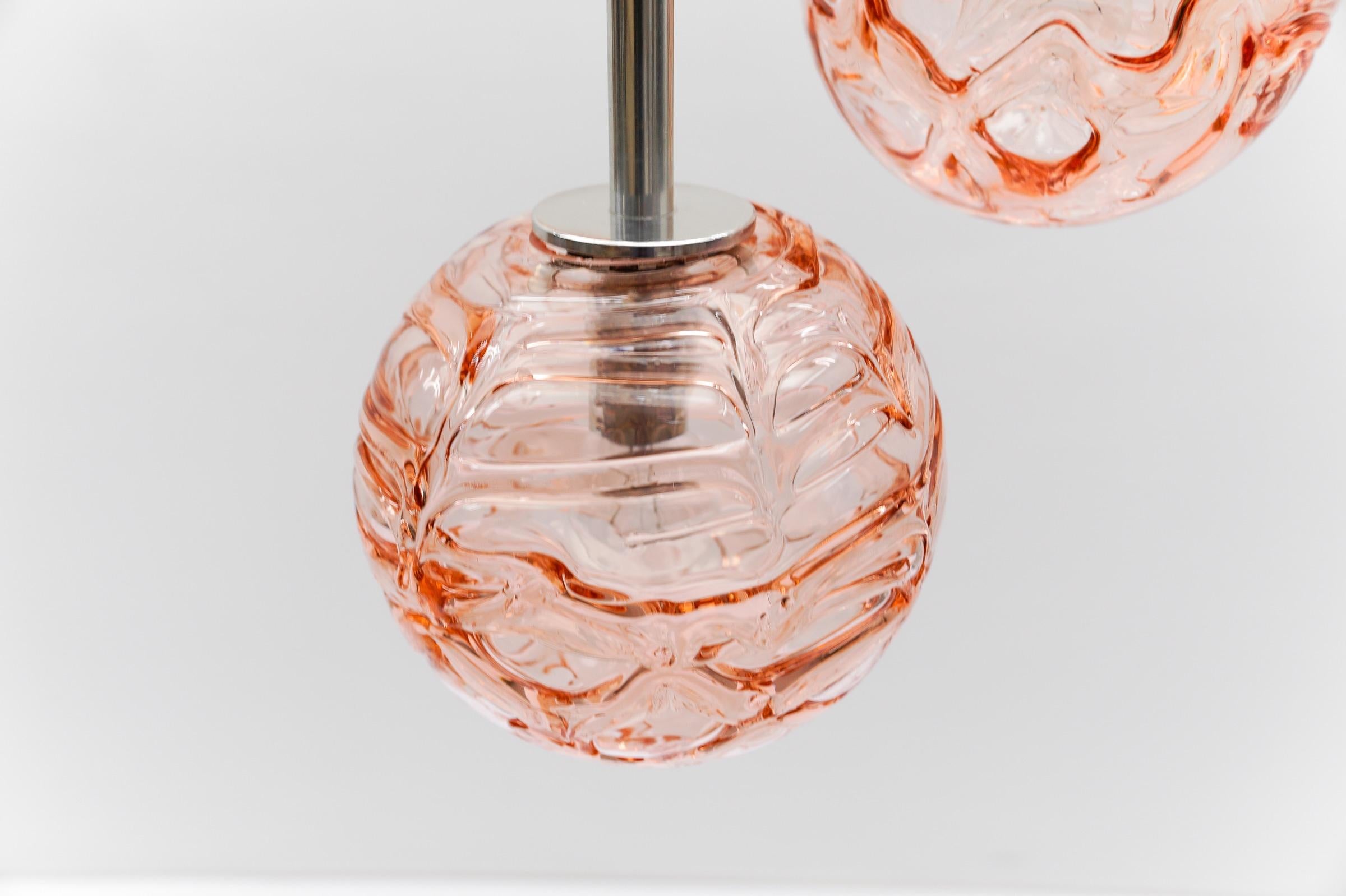 Lovely Pink Murano Glass Ball Pendant Cascading Lamp by Doria, - 1960s Germany 5