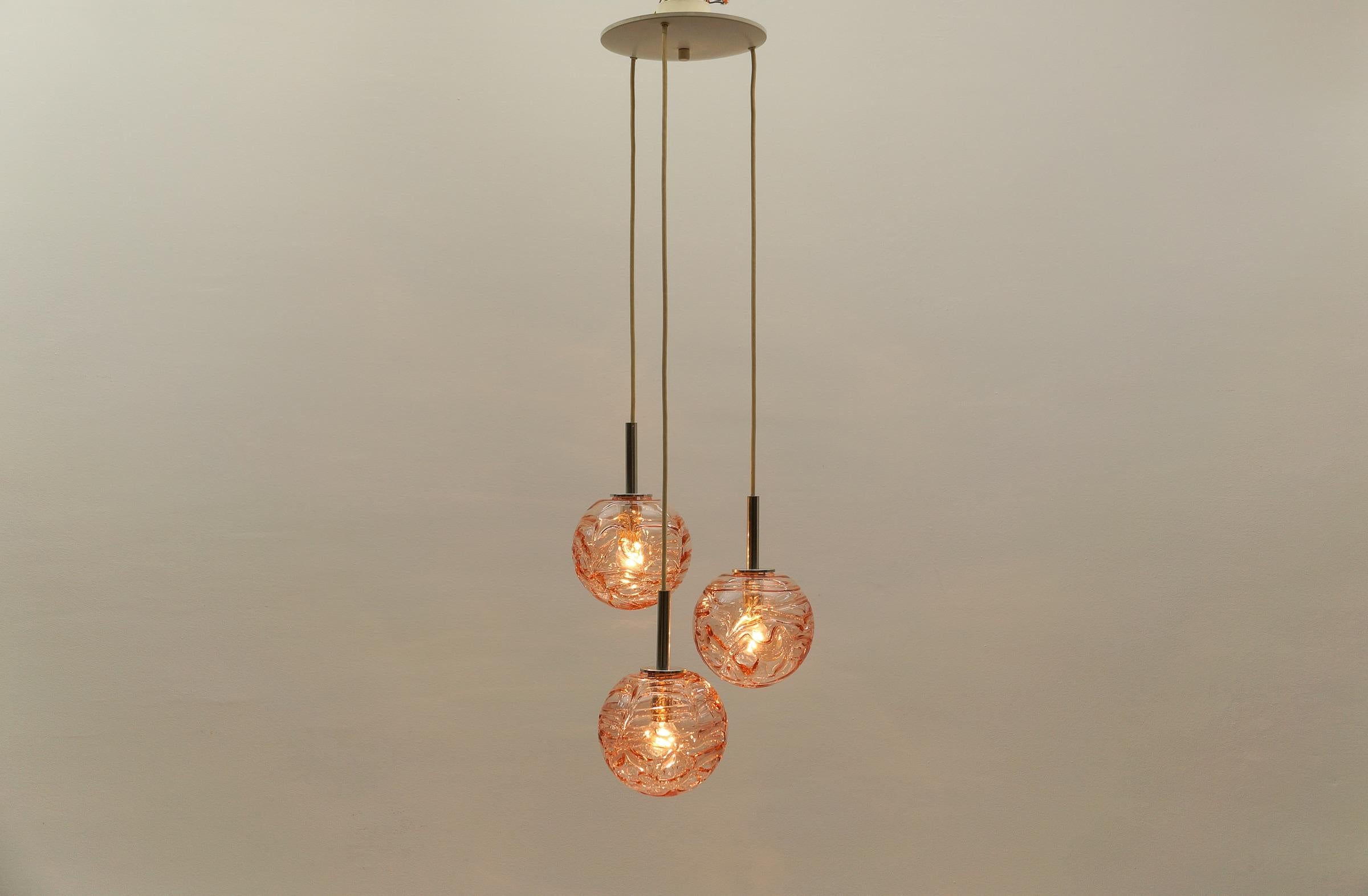 Mid-20th Century Lovely Pink Murano Glass Ball Pendant Cascading Lamp by Doria, - 1960s Germany