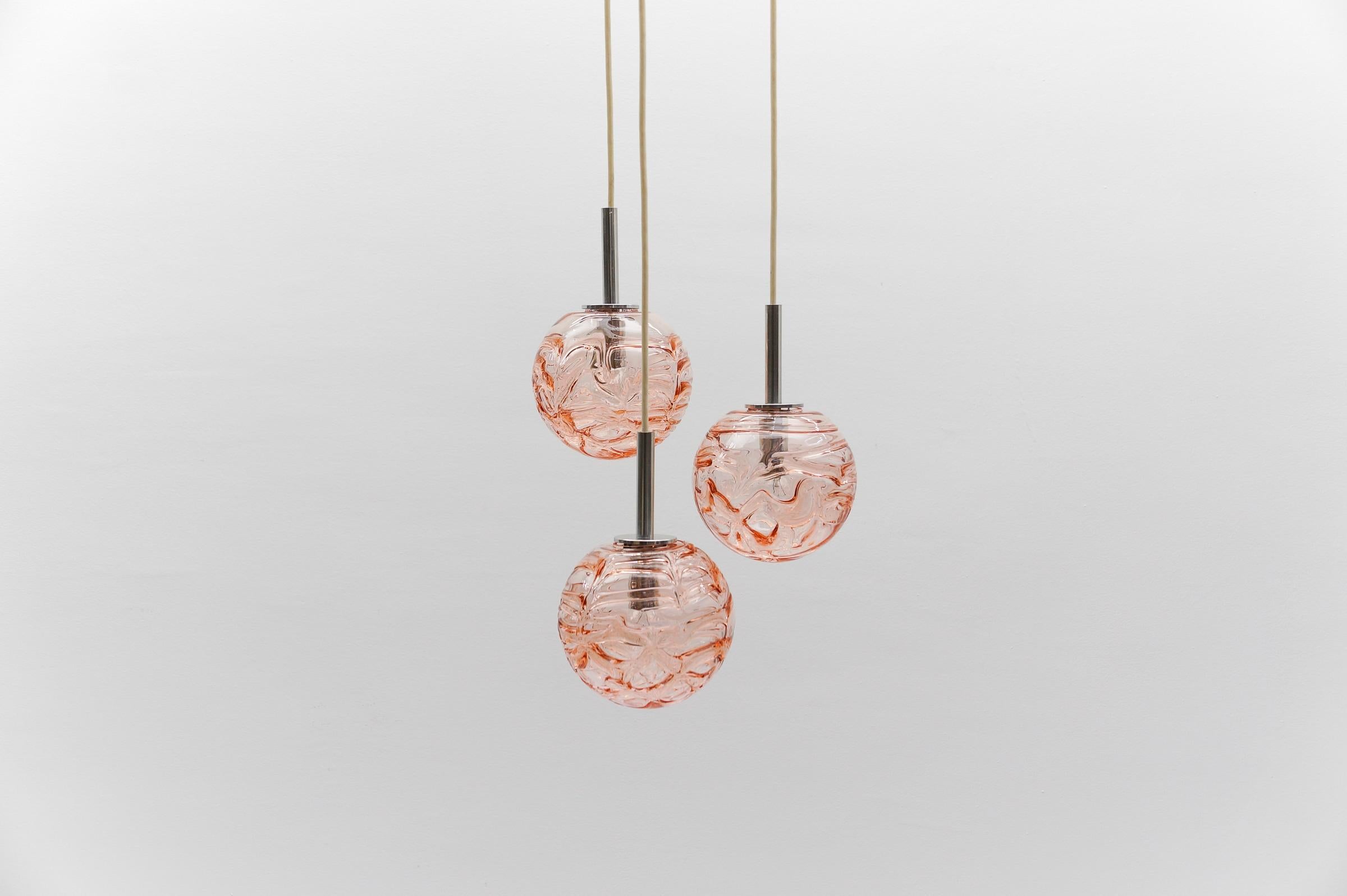 Metal Lovely Pink Murano Glass Ball Pendant Cascading Lamp by Doria, - 1960s Germany