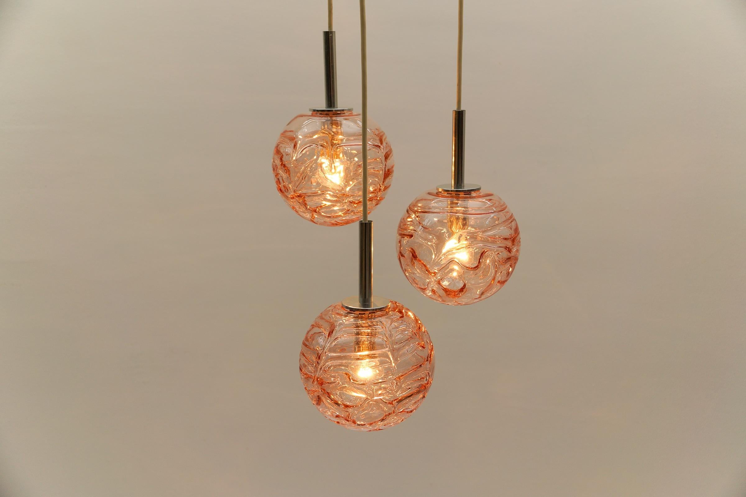 Lovely Pink Murano Glass Ball Pendant Cascading Lamp by Doria, - 1960s Germany 1