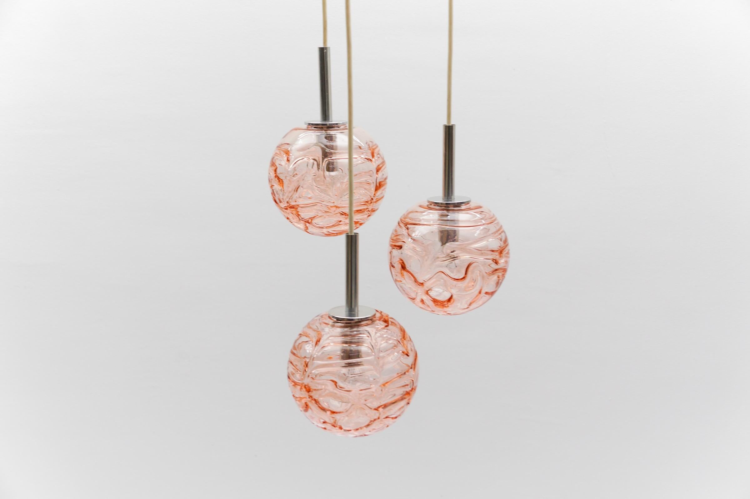 Lovely Pink Murano Glass Ball Pendant Cascading Lamp by Doria, - 1960s Germany 2
