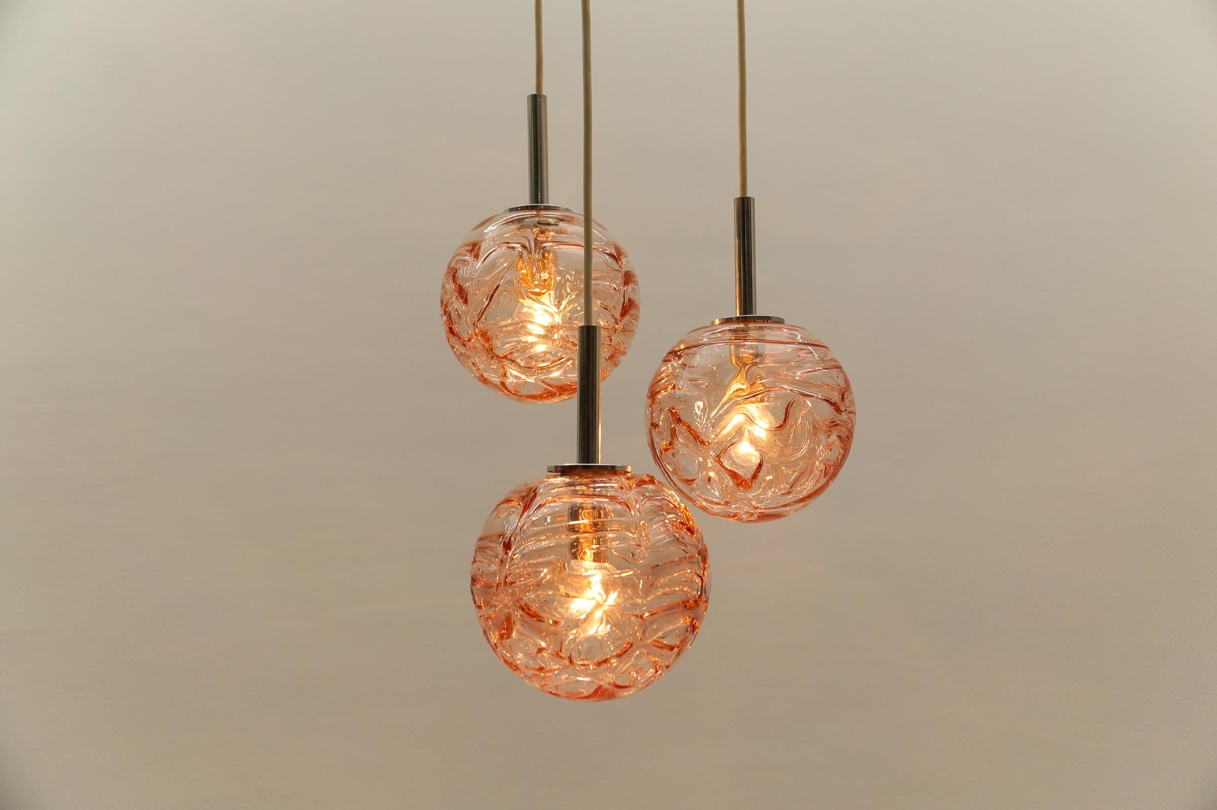 Lovely Pink Murano Glass Ball Pendant Cascading Lamp by Doria, - 1960s Germany 3