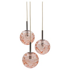 Lovely Pink Murano Glass Ball Pendant Cascading Lamp by Doria, - 1960s Germany