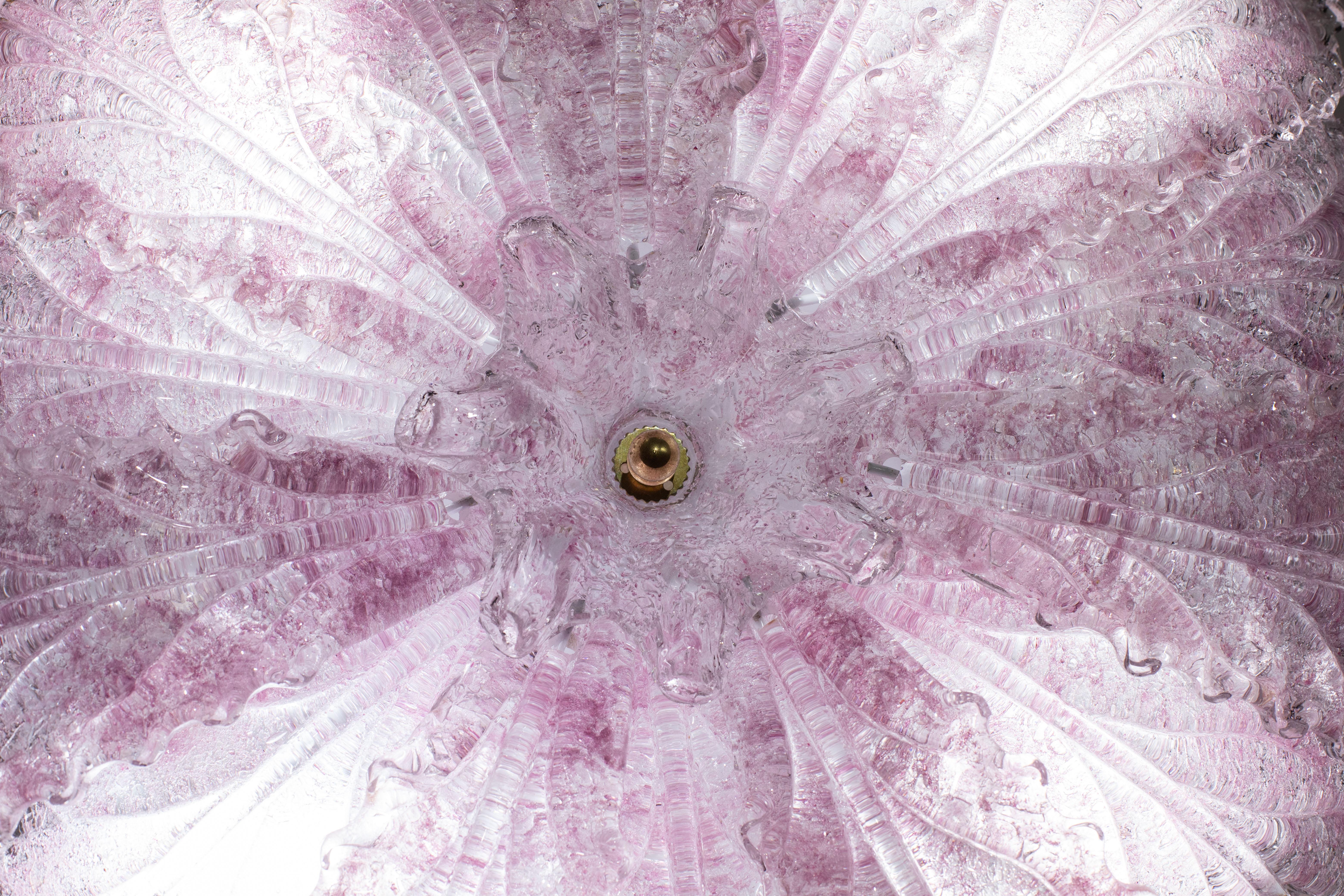 Lovely Pink Murano Glass Leave Ceiling Light or Chandelier, 1970s 6