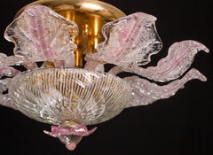 Lovely Pink Murano Glass Leave Ceiling Light or Chandelier, 1970s