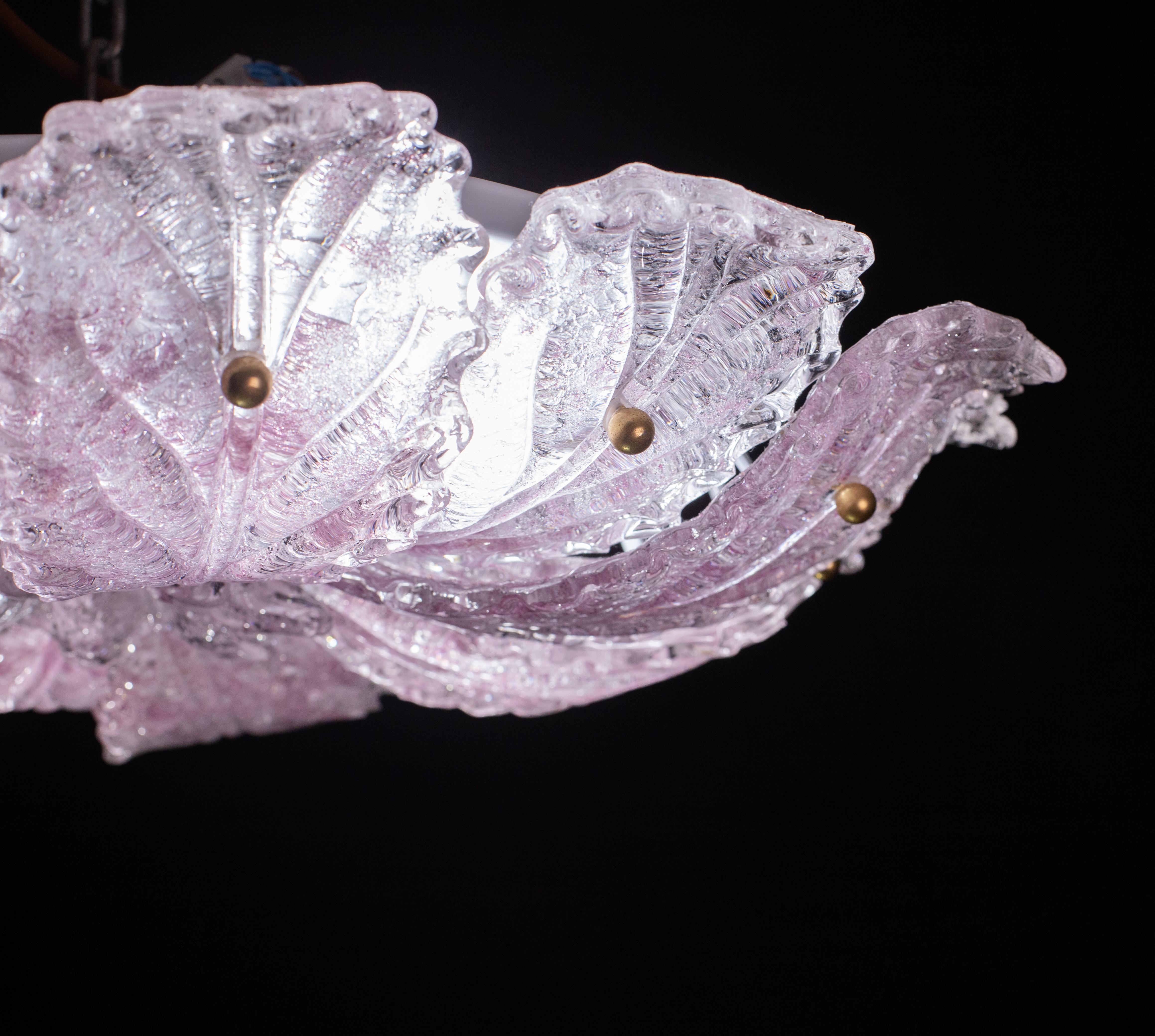 Lovely Pink Murano Glass Leave Ceiling Light or Chandelier, 1970s For Sale 1