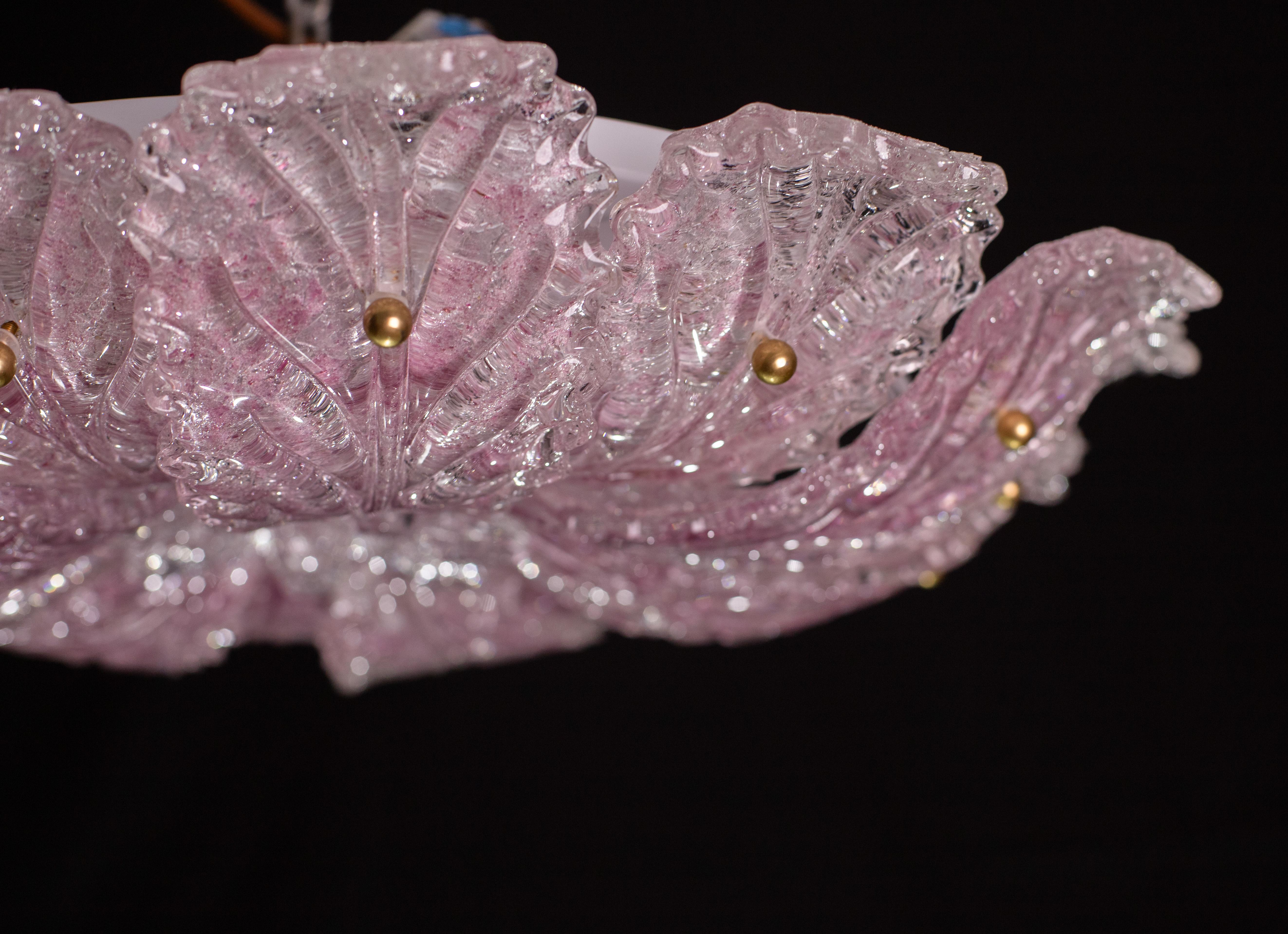 Lovely Pink Murano Glass Leave Ceiling Light or Chandelier, 1970s For Sale 2