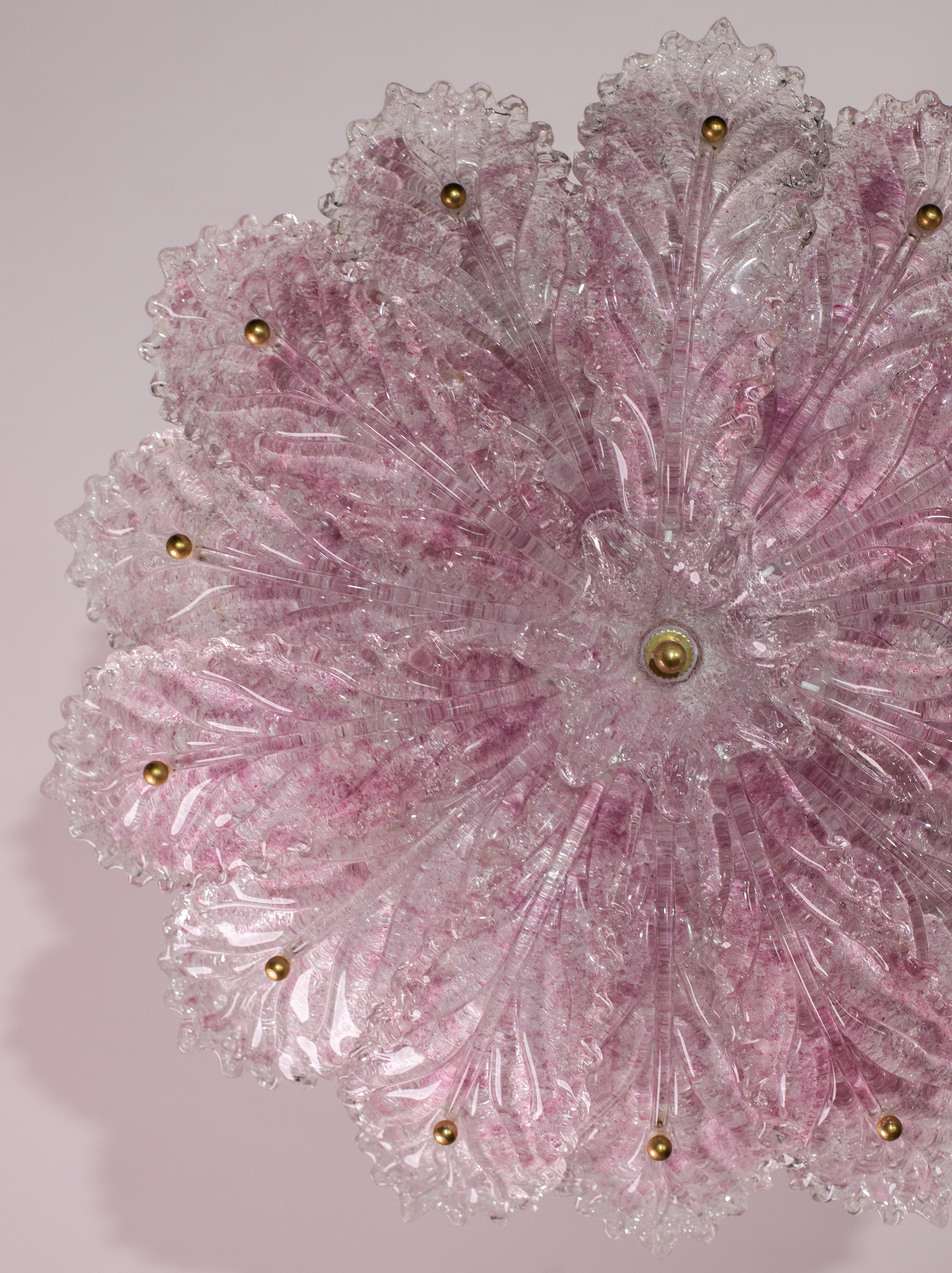 Lovely Pink Murano Glass Leave Ceiling Light or Chandelier, 1970s 4