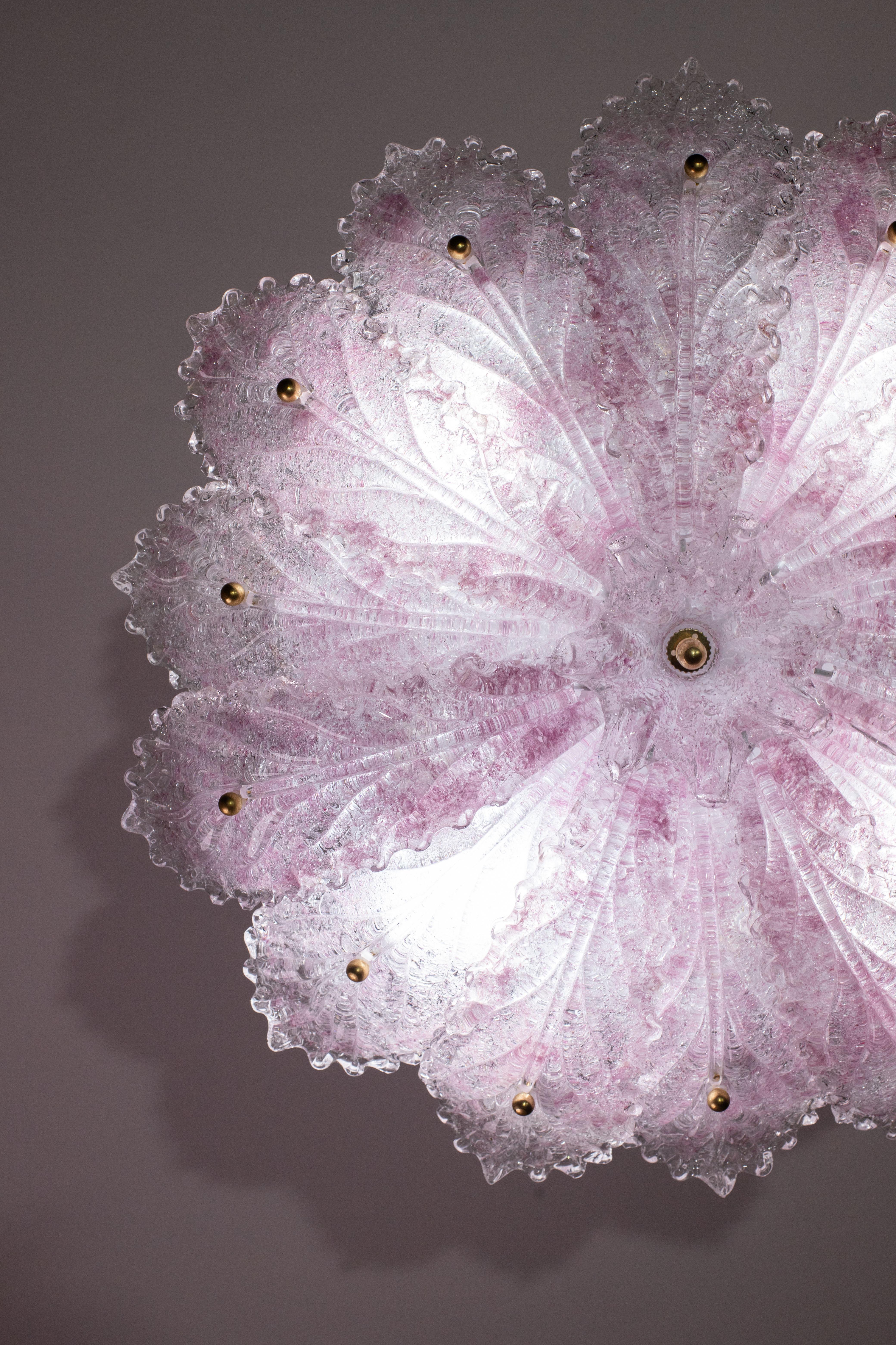 Lovely Pink Murano Glass Leave Ceiling Light or Chandelier, 1970s For Sale 5