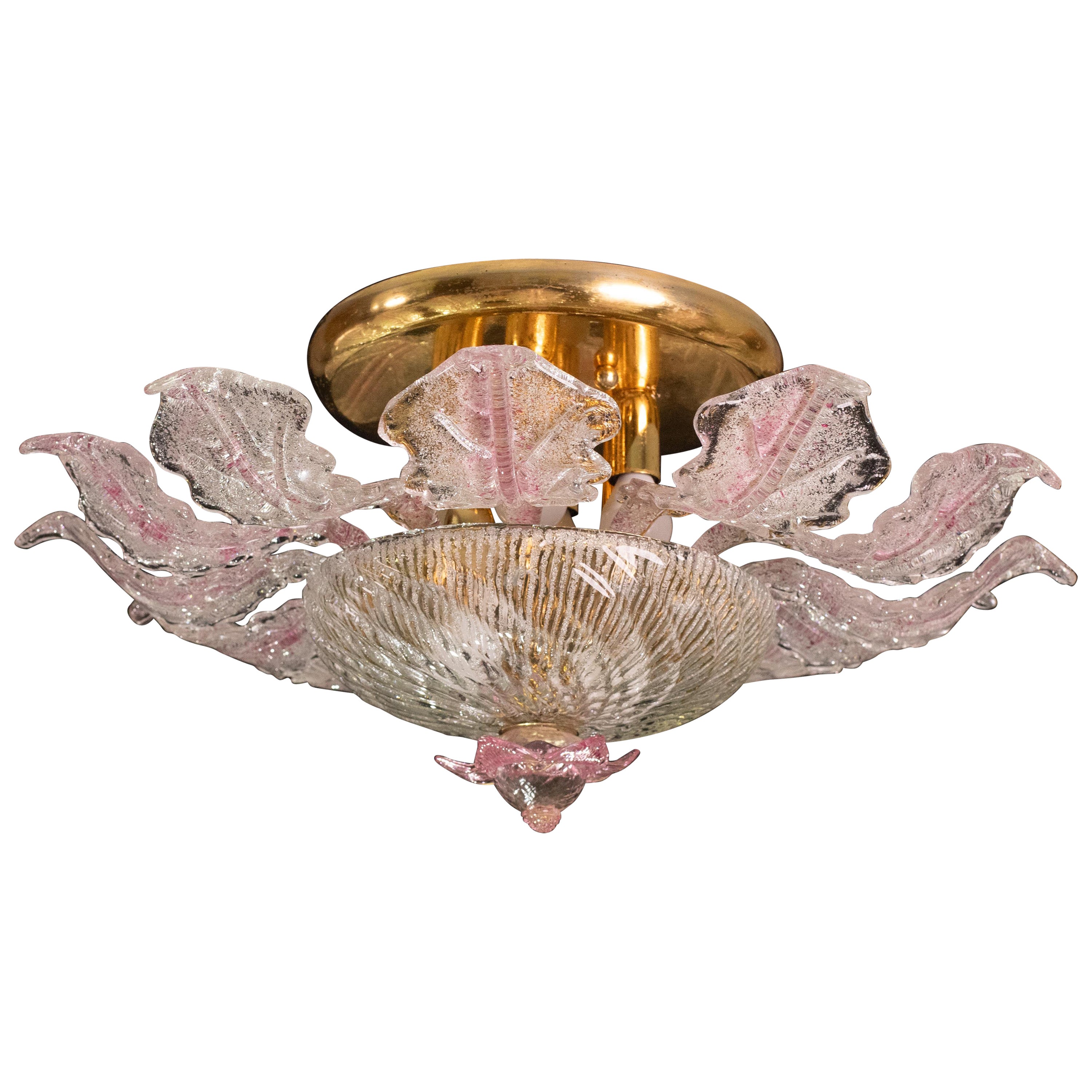 Wunderschöne rosa Murano-Glas-Deckenleuchte oder -Kronleuchter, 1970er Jahre