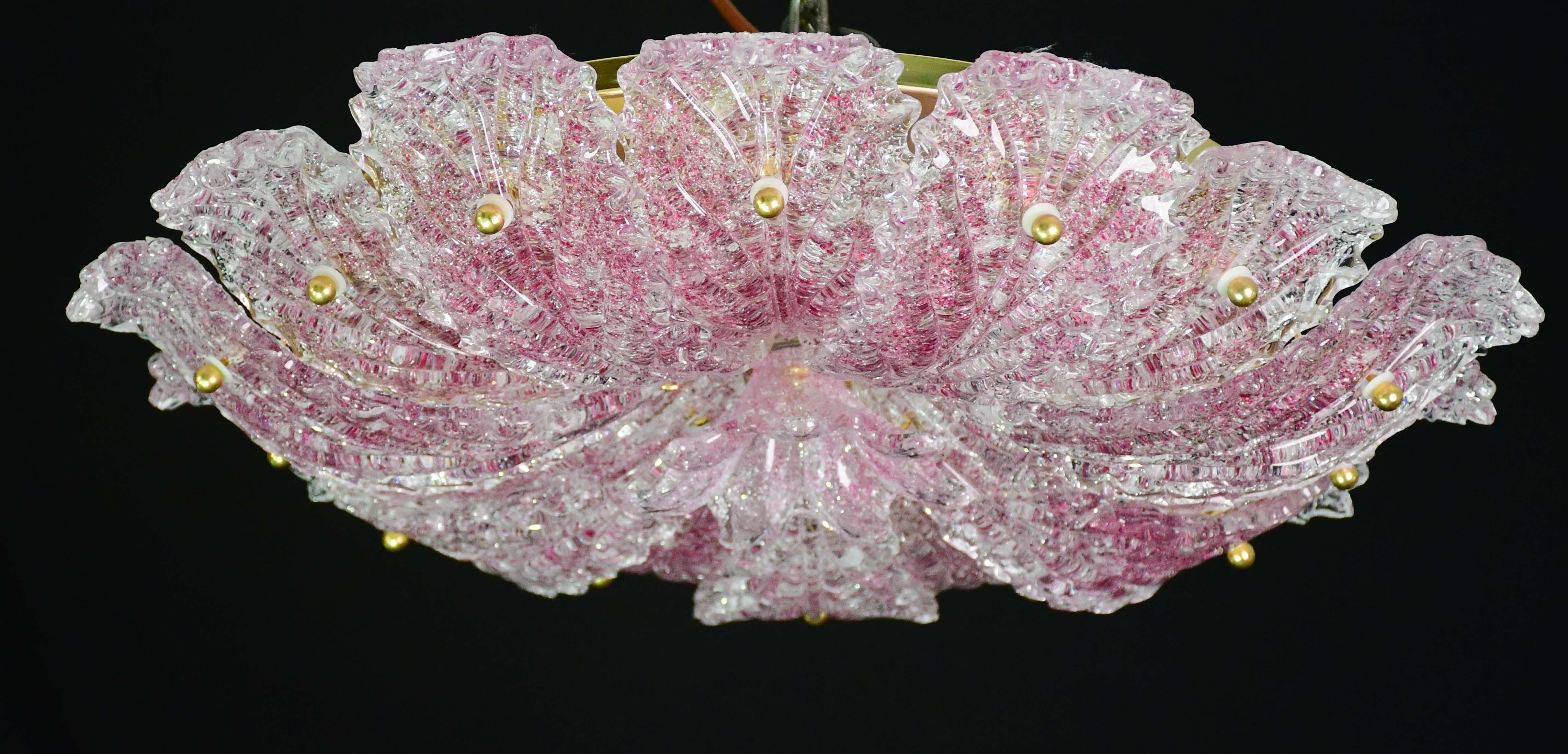Hübsche rosa Murano-Glas-Deckenleuchte oder -Kronleuchter, 1980 im Angebot 7