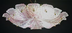 Lovely Pink Murano Glass Leave Ceiling Light or Chandelier, 1980