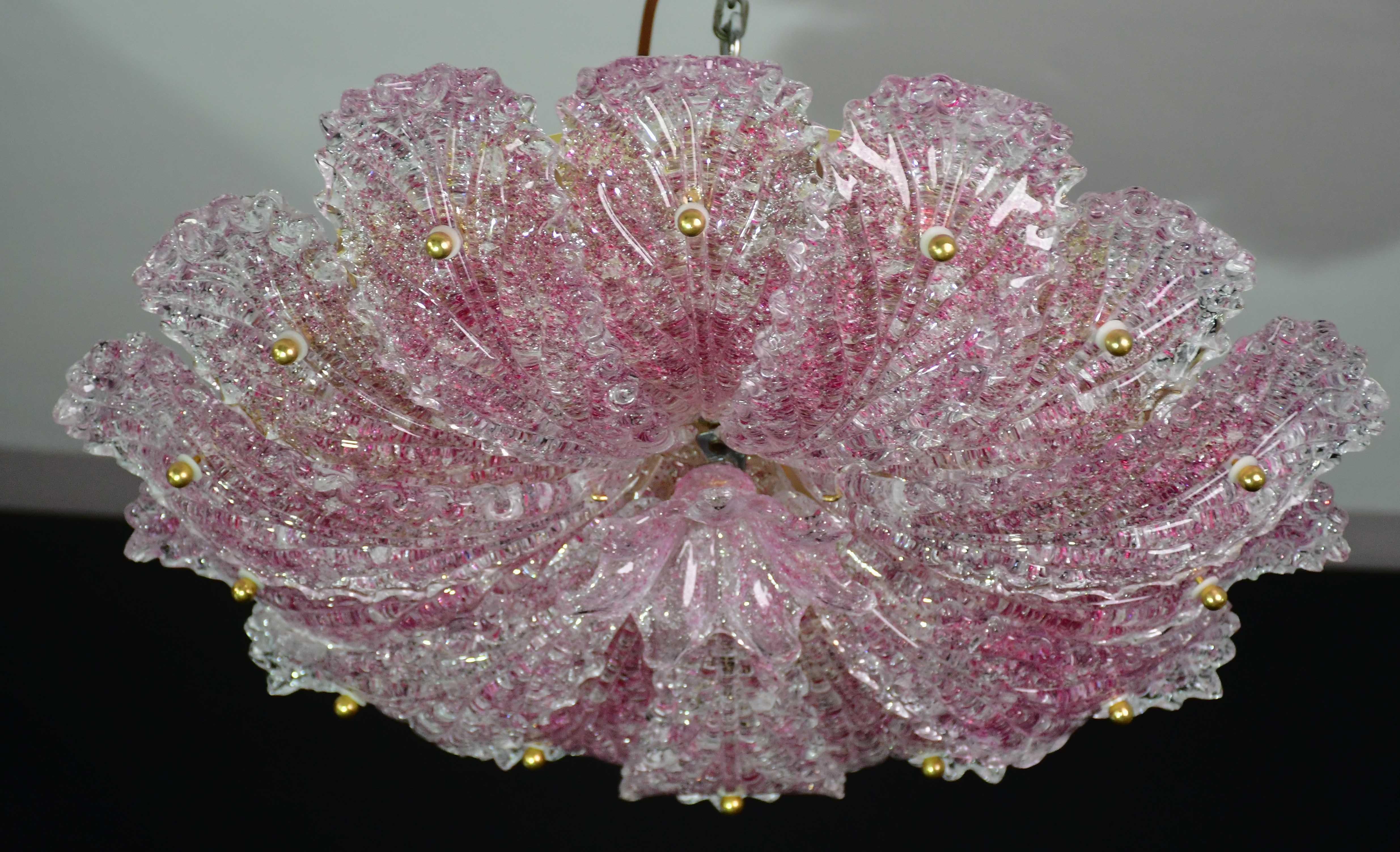 Hübsche rosa Murano-Glas-Deckenleuchte oder -Kronleuchter, 1980 (Italienisch) im Angebot