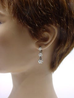 Lovely Platinum Vintage Antique 3-Tier 1.15 ct Diamond Drop Earrings
