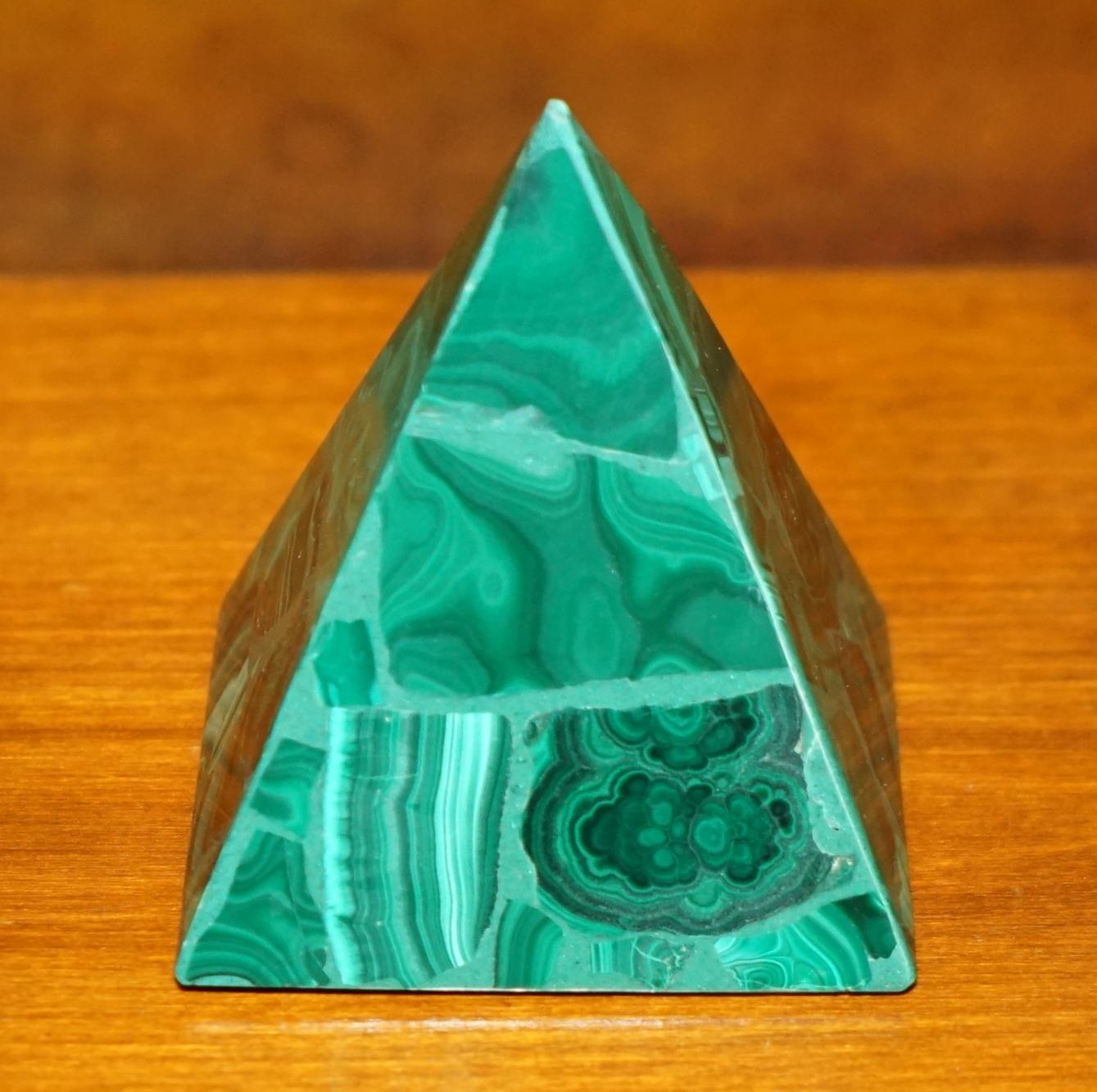 European LOVELY POLISHED MALACHITE EGYPTIAN PYRAMID STATUE WiTH AMAZING PATINATION