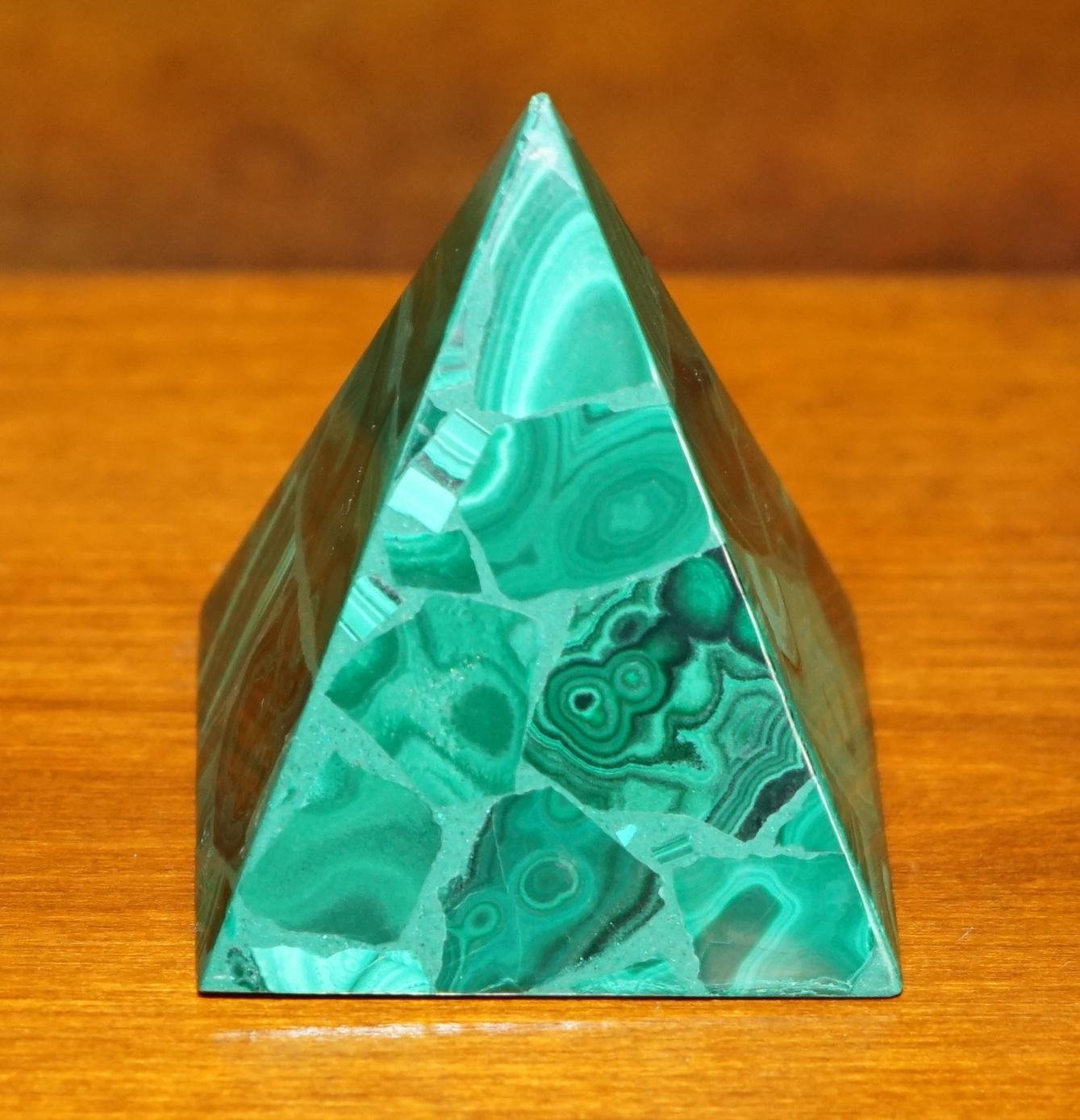 Hand-Crafted LOVELY POLISHED MALACHITE EGYPTIAN PYRAMID STATUE WiTH AMAZING PATINATION