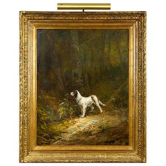 Vintage Lovely portrait  of a dog, framed oil on canvas