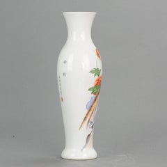 Lovely Proc Chinese Porcelain Vase with Bird and Calligraphy, 20th Century