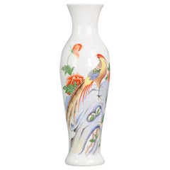 Lovely Proc Chinese Porcelain Vase with Bird and Calligraphy, 20th Century