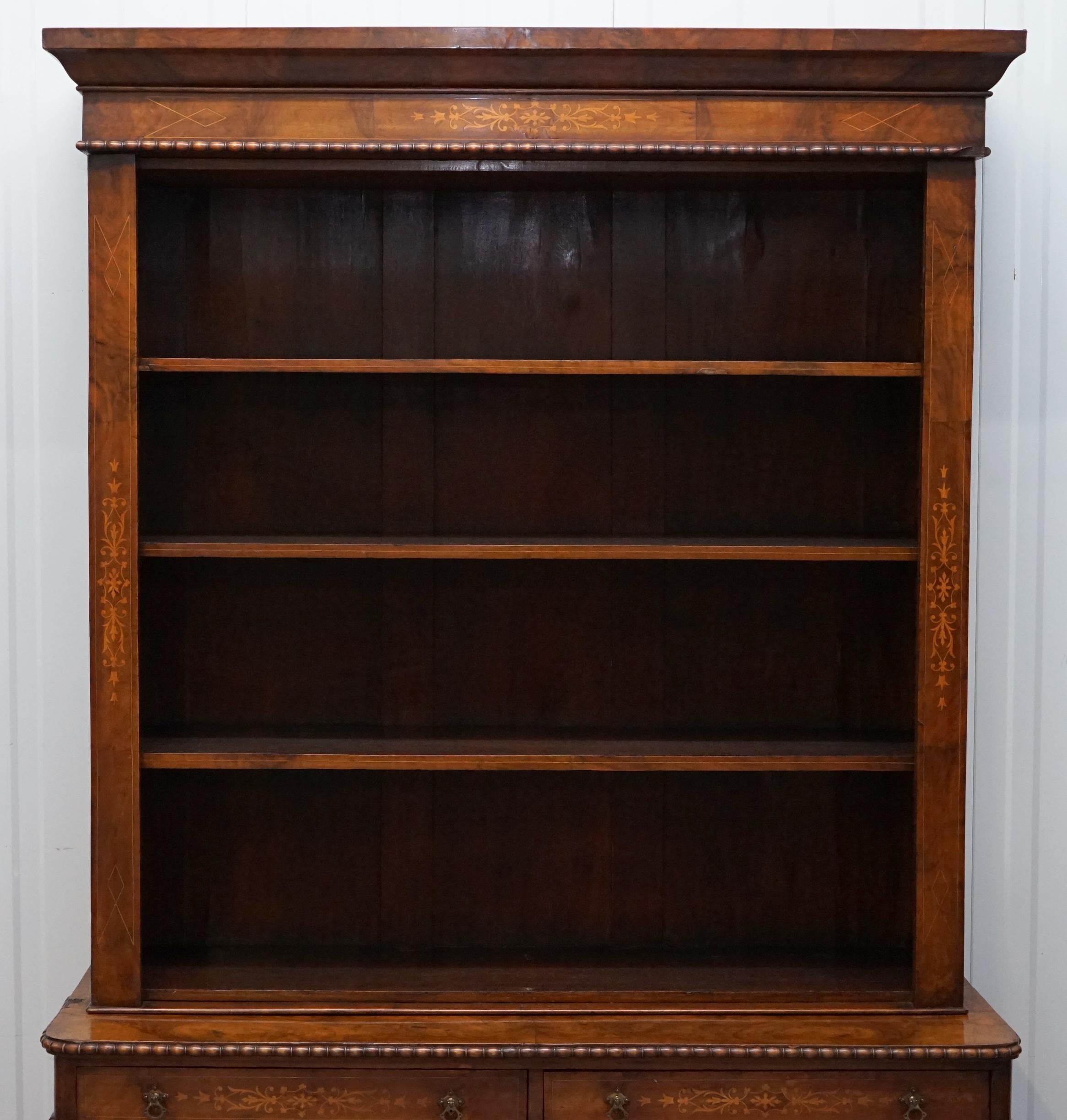 Lovely Pugin Victorian Redwood Library Bookcase Cabinet Exquisite Walnut Inlay 3