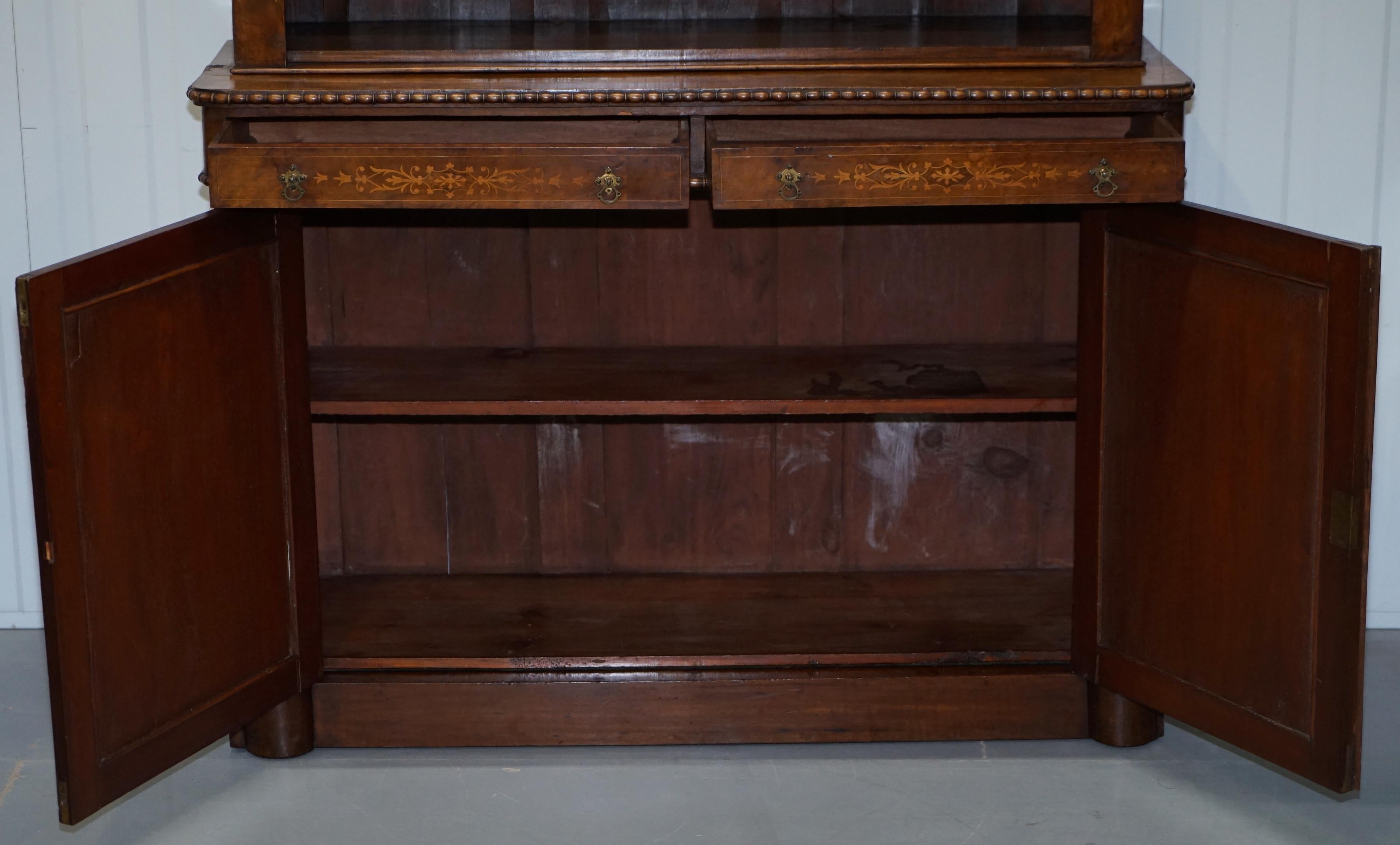 Lovely Pugin Victorian Redwood Library Bookcase Cabinet Exquisite Walnut Inlay 10