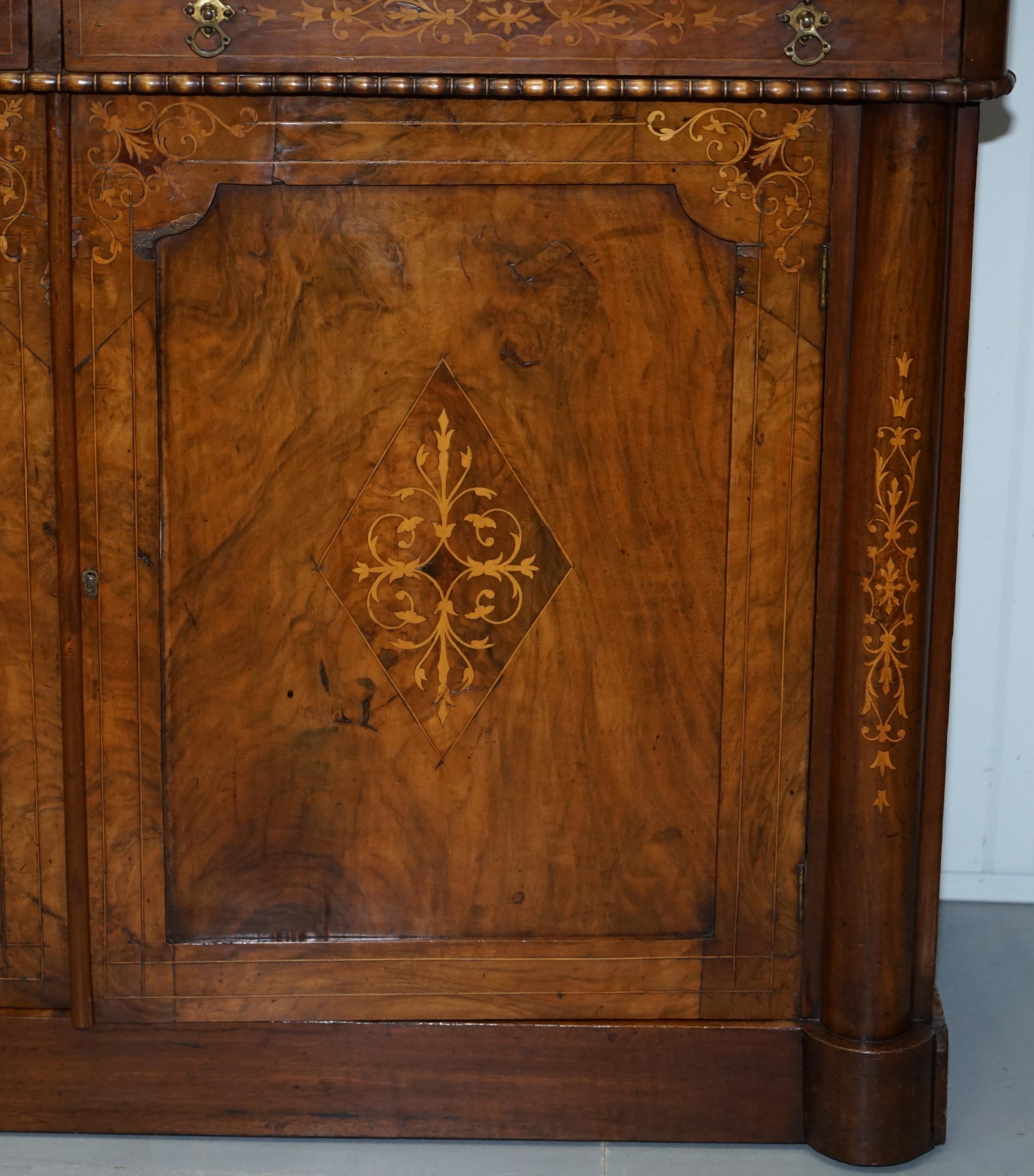 19th Century Lovely Pugin Victorian Redwood Library Bookcase Cabinet Exquisite Walnut Inlay