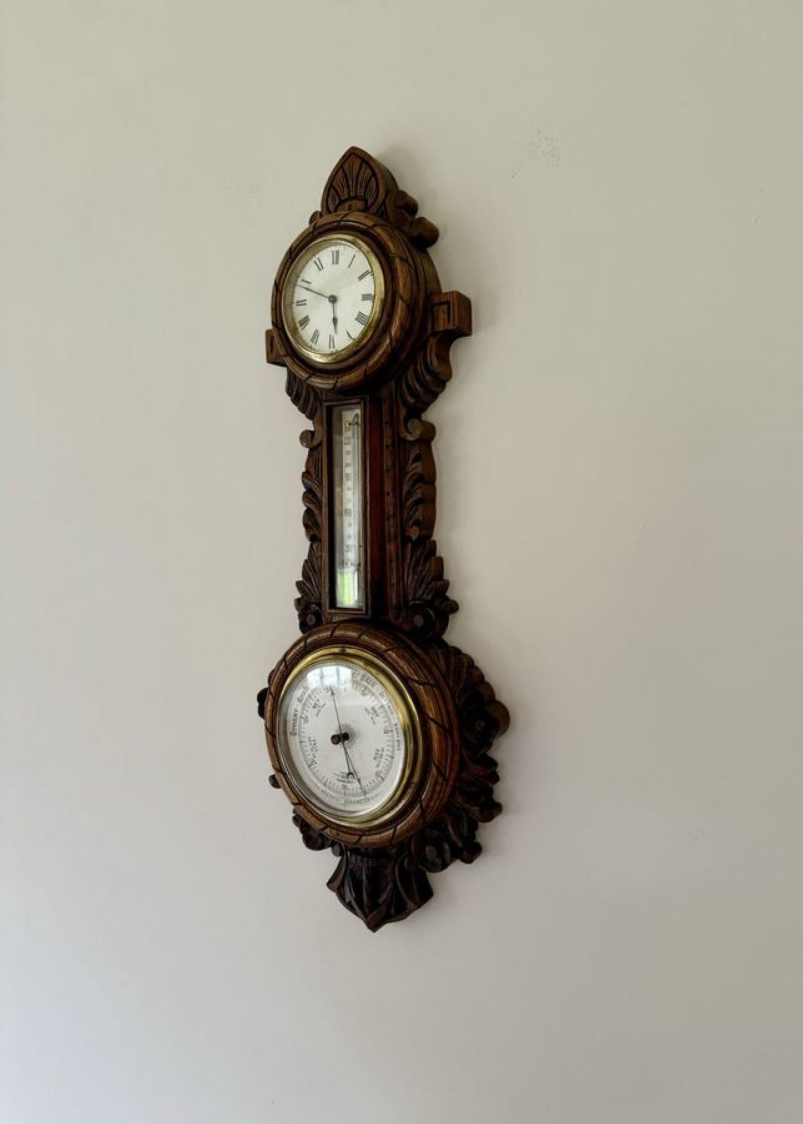 Schöne Qualität antiken Edwardian geschnitzt Eiche Banjo Uhr Barometer, mit einer Qualität Barometer und Uhr mit weißem Porzellan Zifferblätter und Messing Lünetten mit den ursprünglichen Händen durch eine Qualität geschnitzt Eiche Fall umgeben.

D.