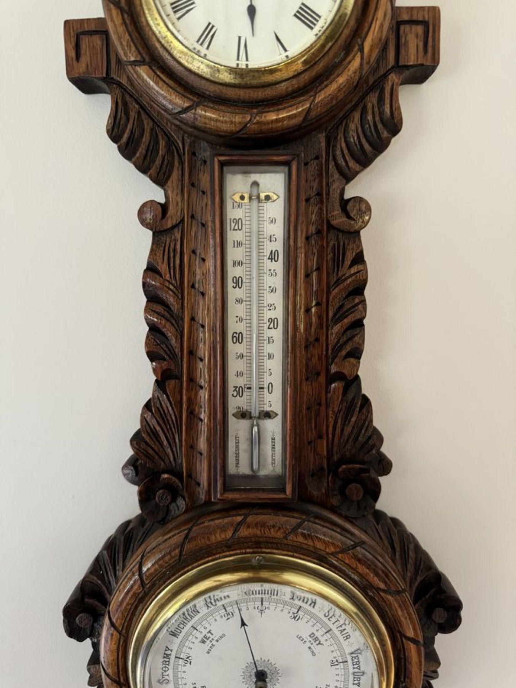 Lovely Qualität antiken Edwardian geschnitzt Eiche Banjo Uhr Barometer (20. Jahrhundert) im Angebot