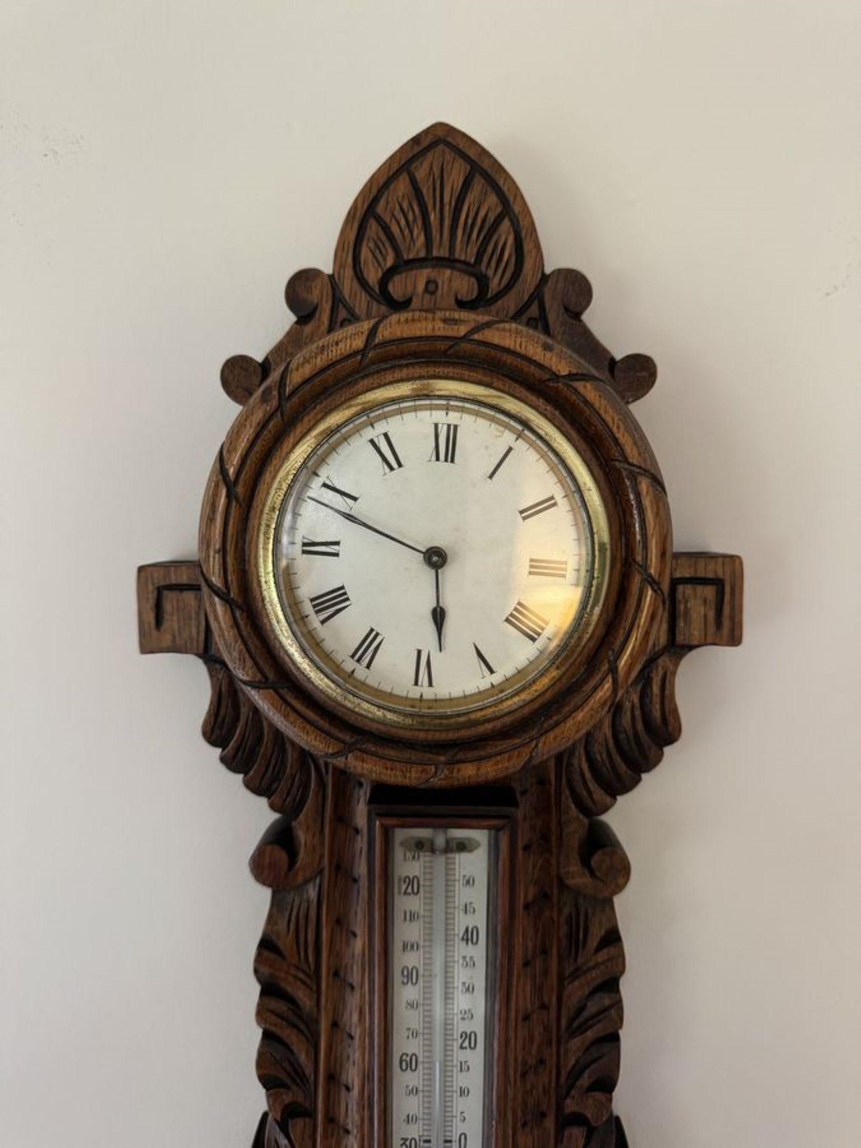 Lovely Qualität antiken Edwardian geschnitzt Eiche Banjo Uhr Barometer (Eichenholz) im Angebot