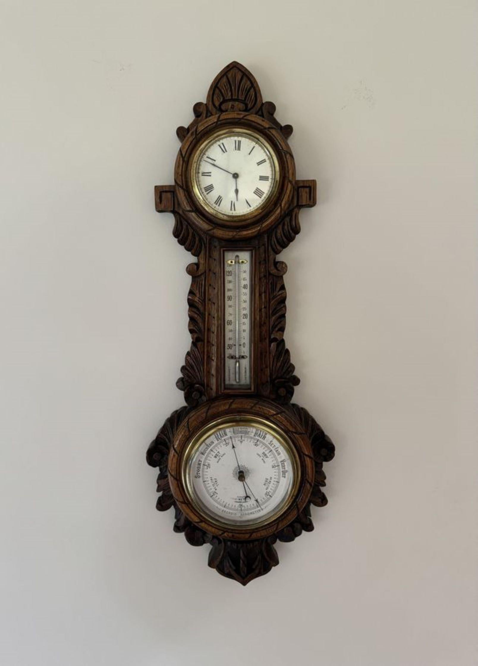 Lovely Qualität antiken Edwardian geschnitzt Eiche Banjo Uhr Barometer im Angebot 1